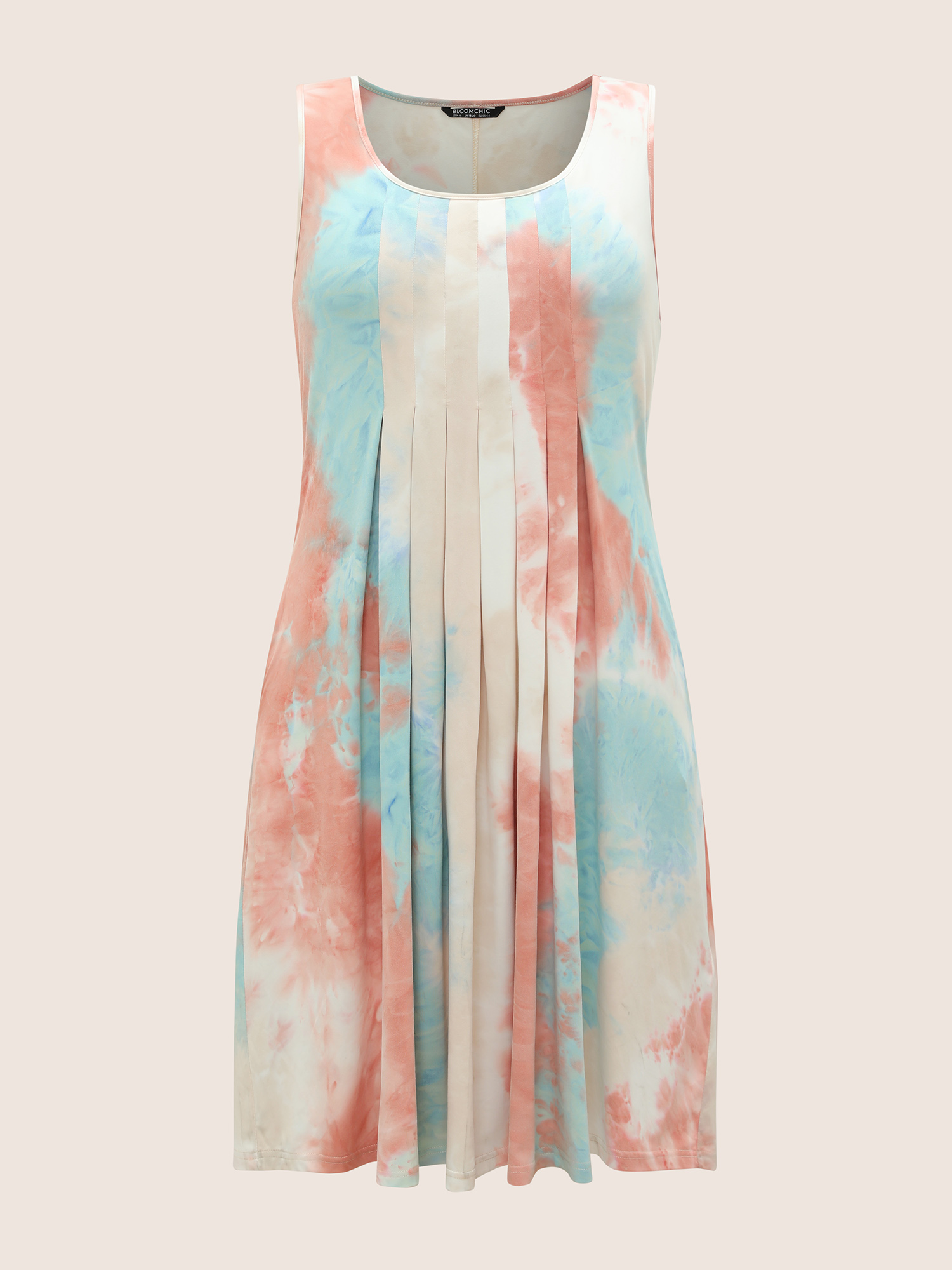 

Plus Size Tie Dye Pleated Sleeveless Pocket Dress Multicolor Women Casual Pleated Round Neck Sleeveless Curvy Midi Dress BloomChic