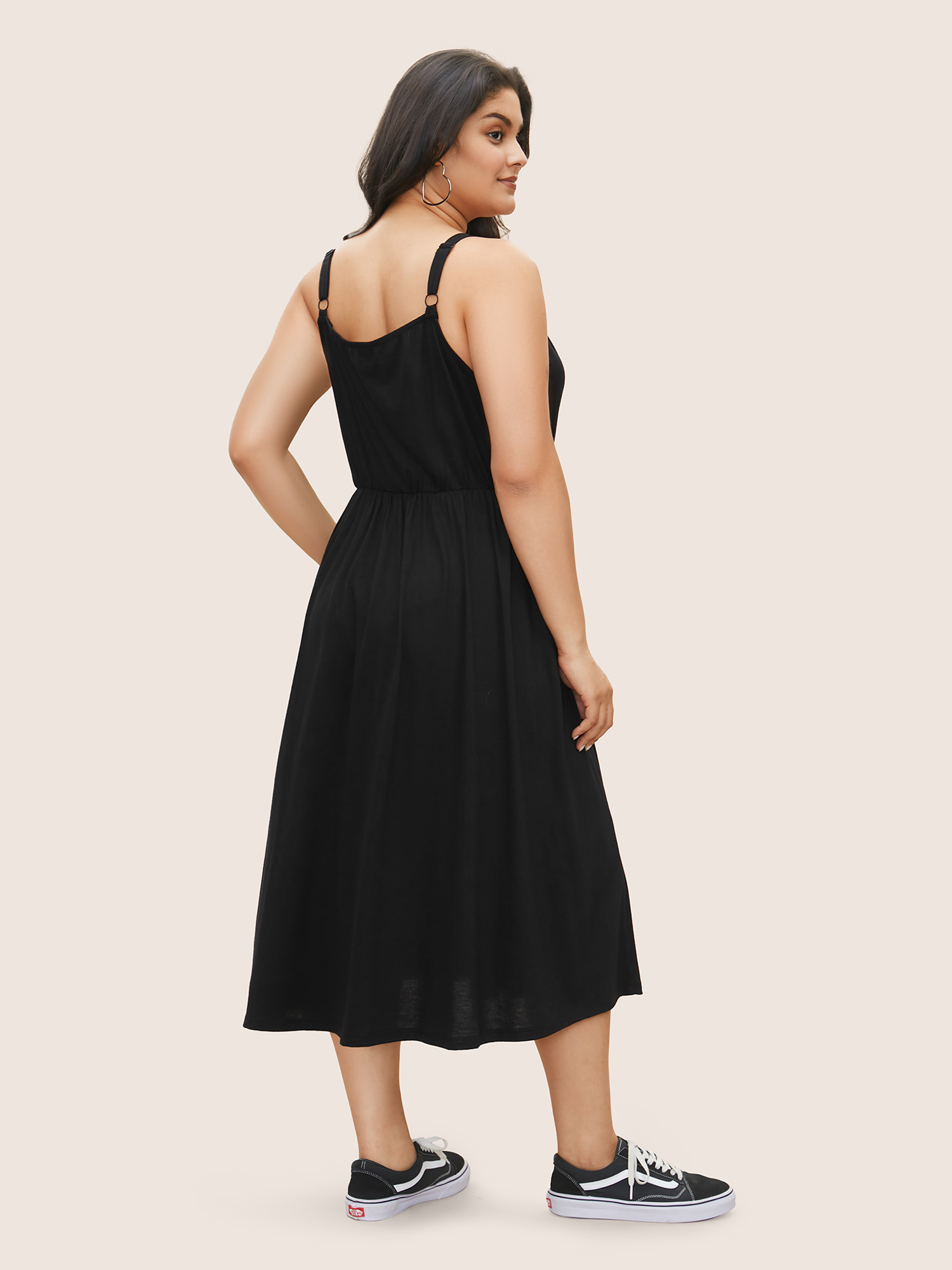 

Plus Size Supersoft Essentials Solid Tie Knot Cami Dress Black Women Tie knot Curvy Midi Dress BloomChic