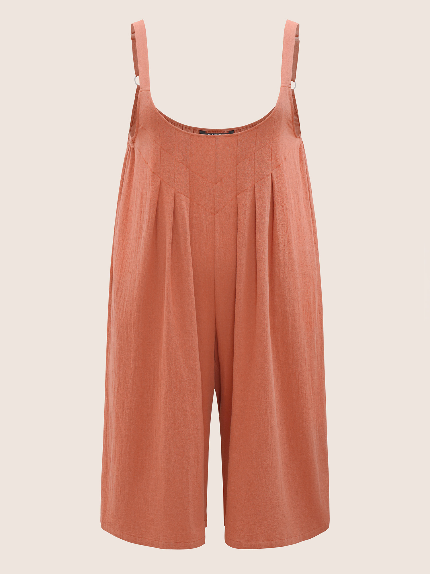 Plus Size Rust Solid Texture Pleated Adjustable Straps Jumpsuit Women Casual Everyday Loose Jumpsuits BloomChic 22-24/3X 