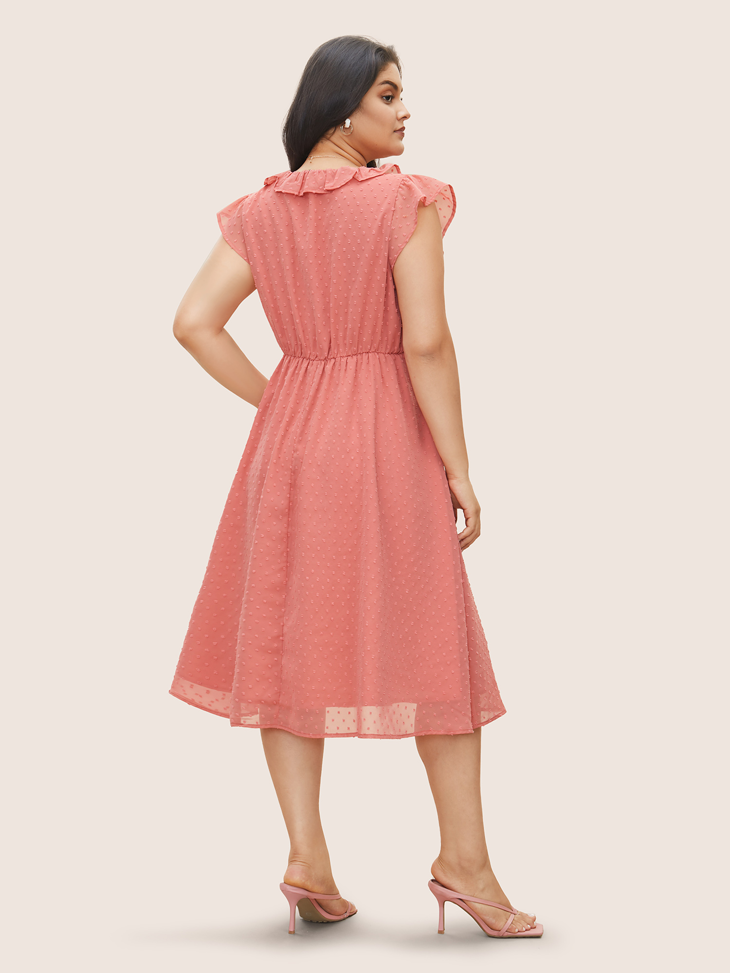 Plus Size Chiffon Plisse Ruffle Cap Sleeve Dress Watermelon Women Texture Curvy Midi Dress BloomChic 14-16/1X 