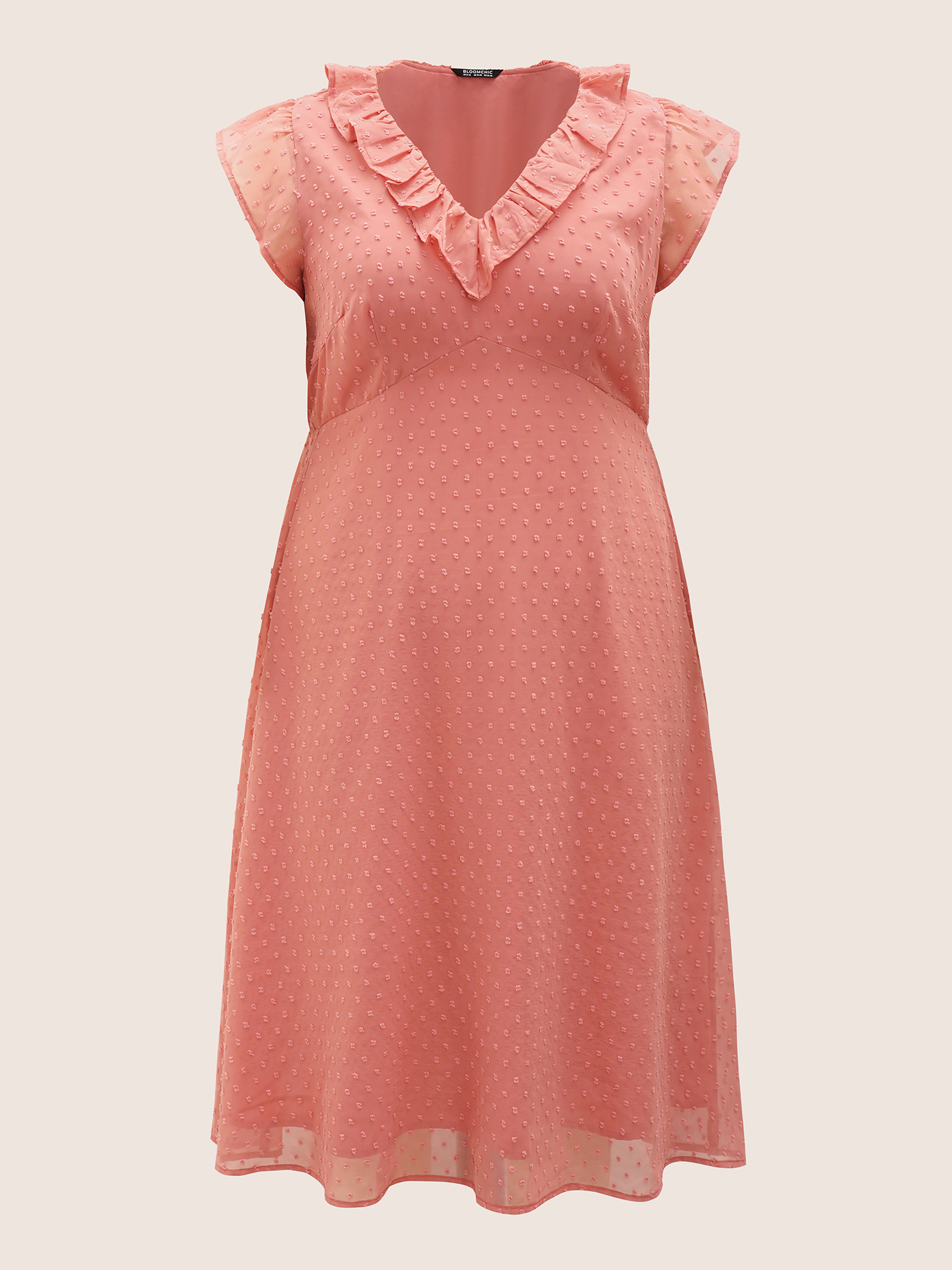 Plus Size Chiffon Plisse Ruffle Cap Sleeve Dress Watermelon Women Texture Curvy Midi Dress BloomChic 14-16/1X 