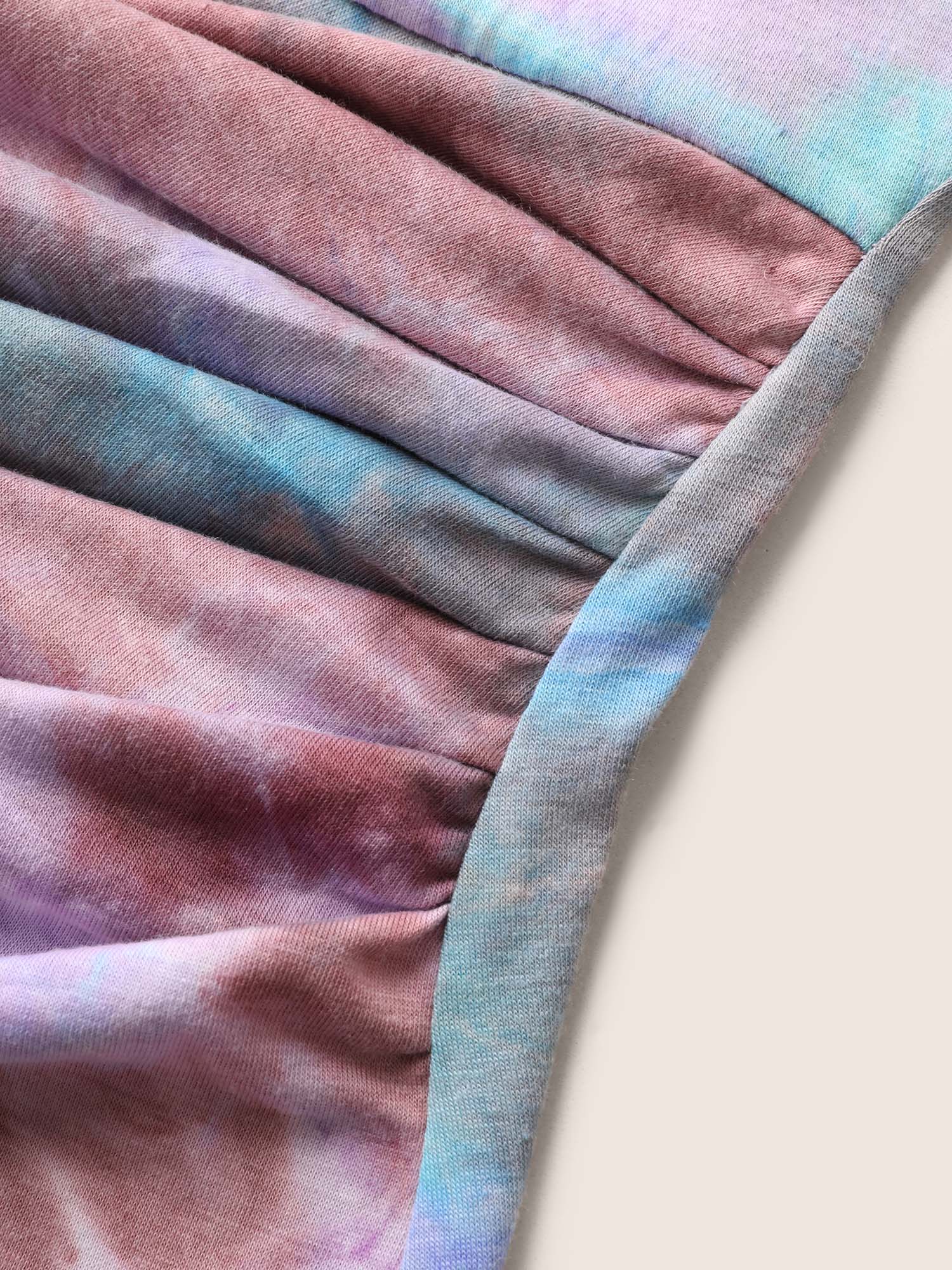 Plus Size Tie Dye Ruched Round Neck Dress Multicolor Women Gathered Round Neck Short sleeve Curvy Knee Dress BloomChic 26/4X 