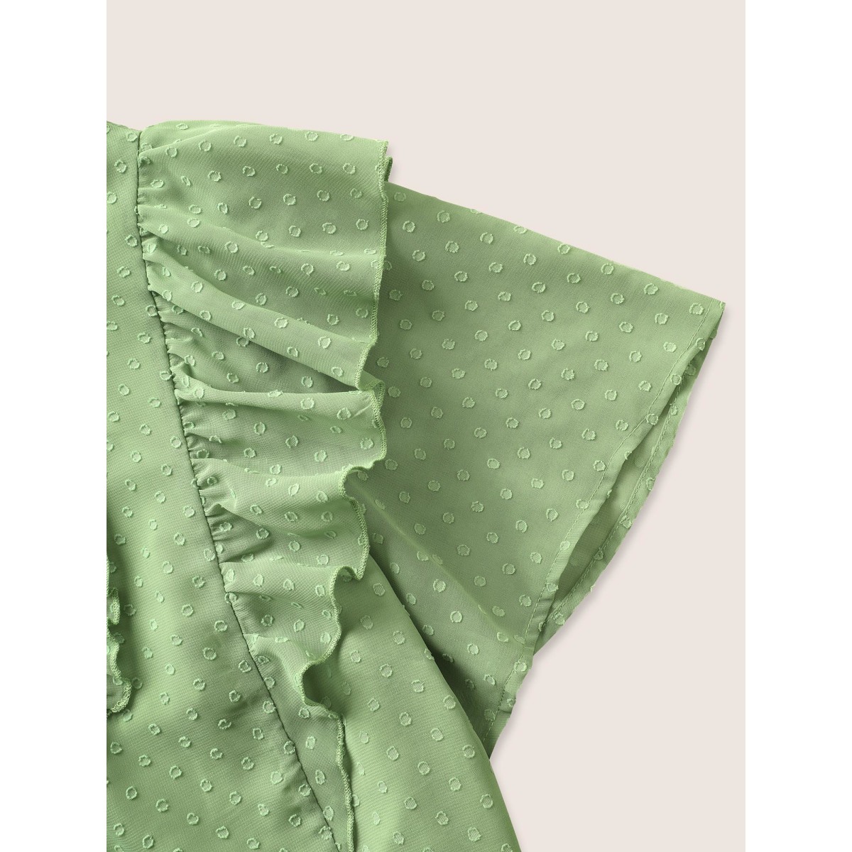 

Plus Size Mint Texture Frill Trim Ruffle Sleeve Blouse Women Elegant Short sleeve Mock Neck Everyday Blouses BloomChic