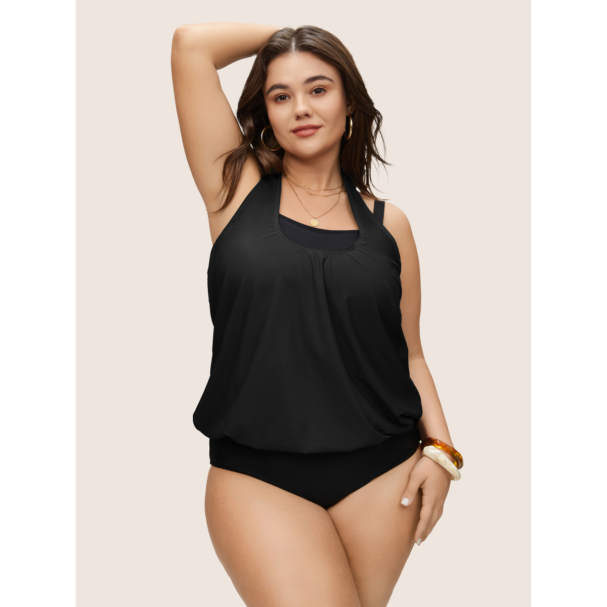 

Plus Size Contrast Halter Bowknot Patchwork One Piece Swimsuit Women's Swimwear Black Beach Non Curve Bathing Suits High stretch One Pieces BloomChic