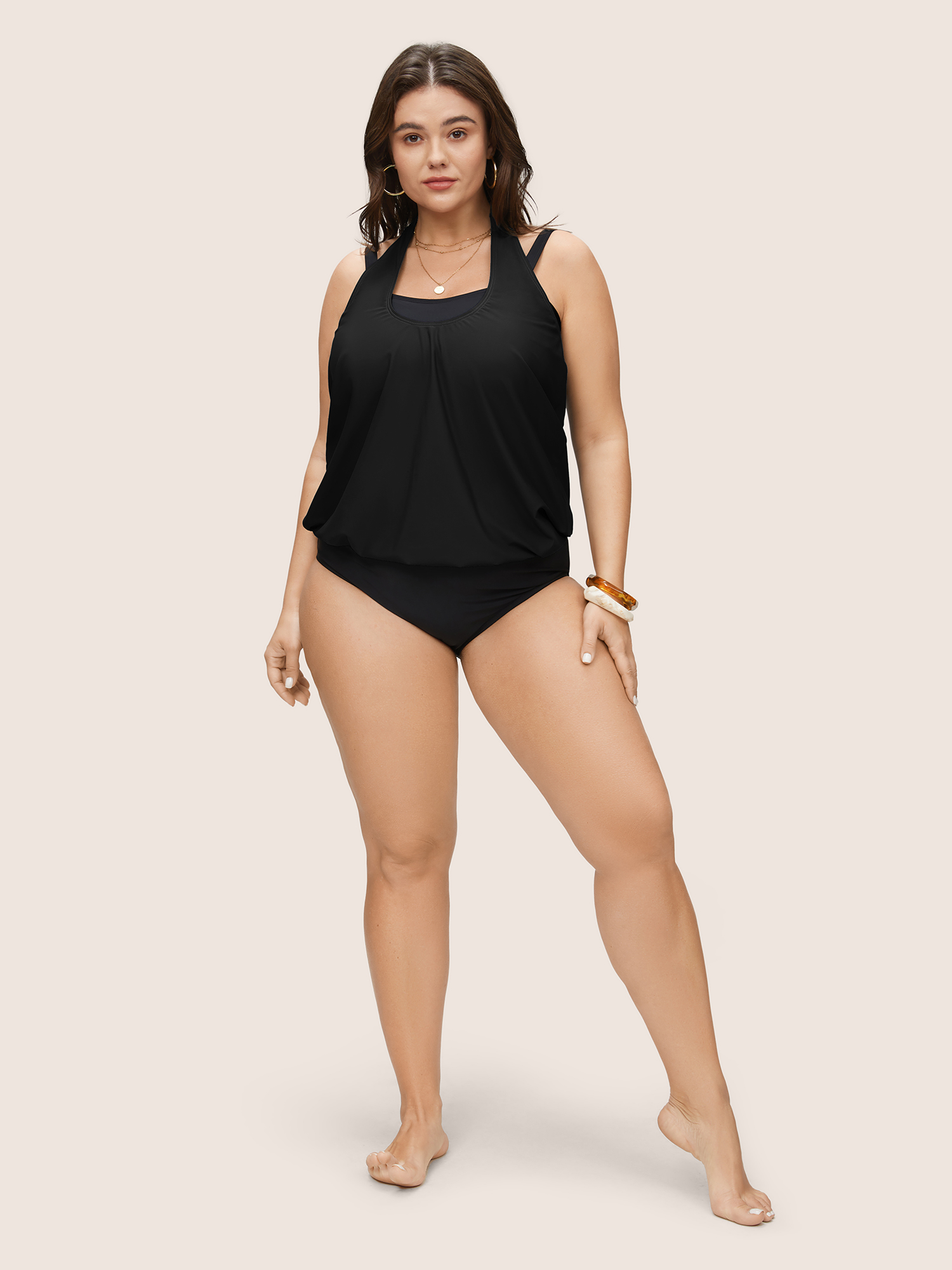 Plus Size Contrast Halter Bowknot Patchwork One Piece Swimsuit Women`s Swimwear Black Beach Non Curve Bathing Suits High stretch One Pieces BloomChic 10/M 