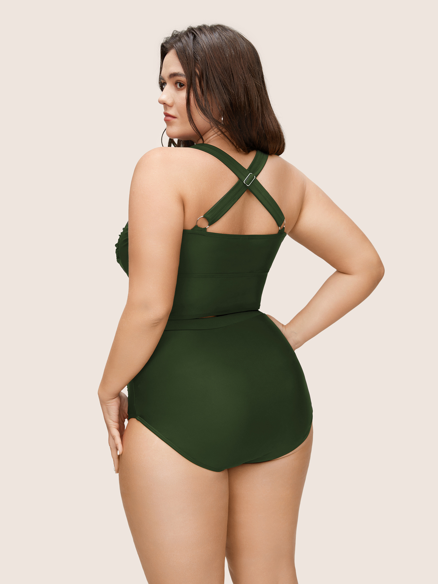 

Plus Size Solid Crossover Square Neck Adjustable Straps Swim Top Women's Swimwear ArmyGreen Beach Twist High stretch Skinny Square Neck Curve Swim Tops BloomChic