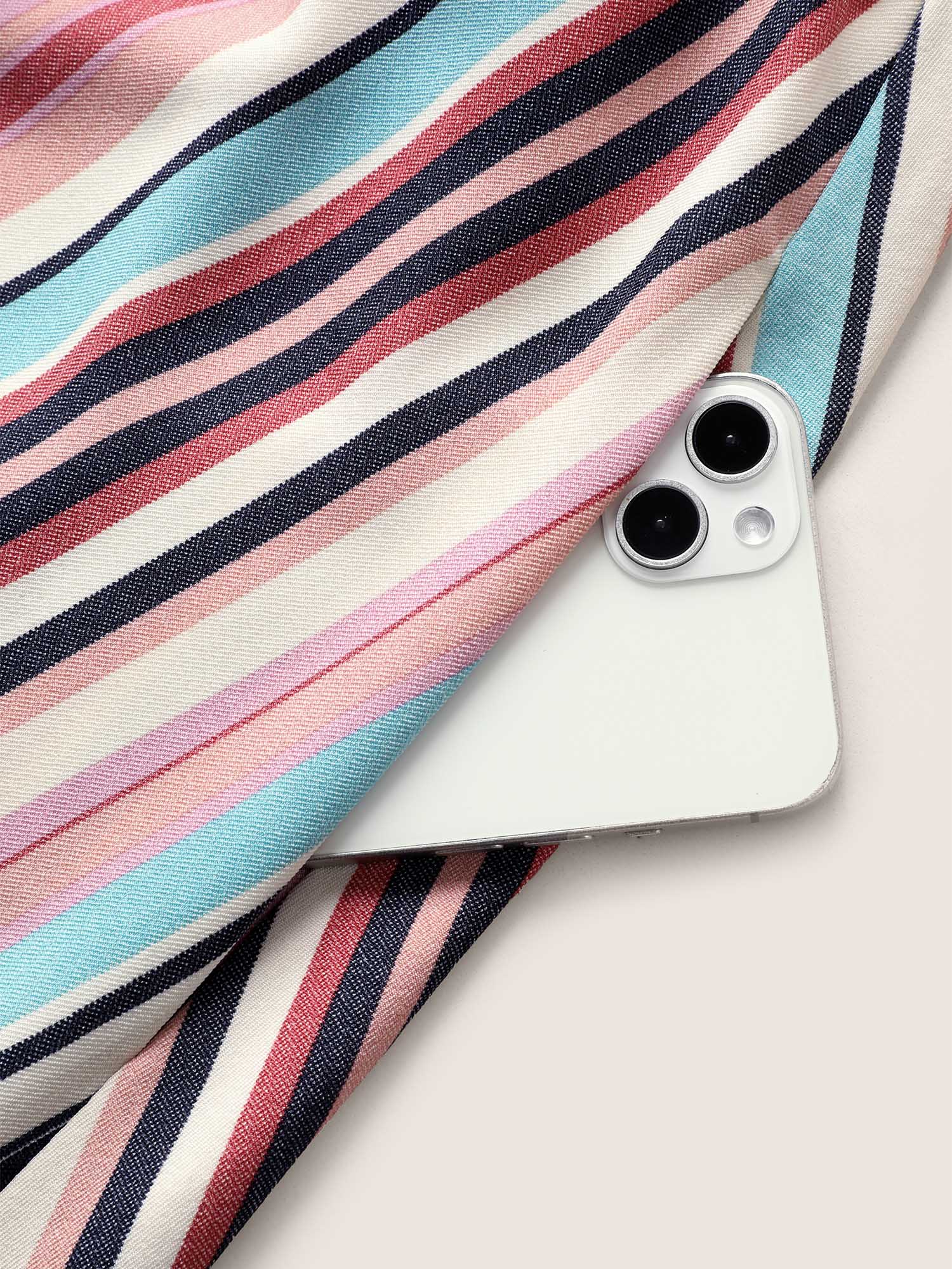 Plus Size Colored Striped Halter Neck Shirred Wrap Dress Multicolor Women Resort Shirred Halter neck Sleeveless Curvy Midi Dress BloomChic 18-20/2X 