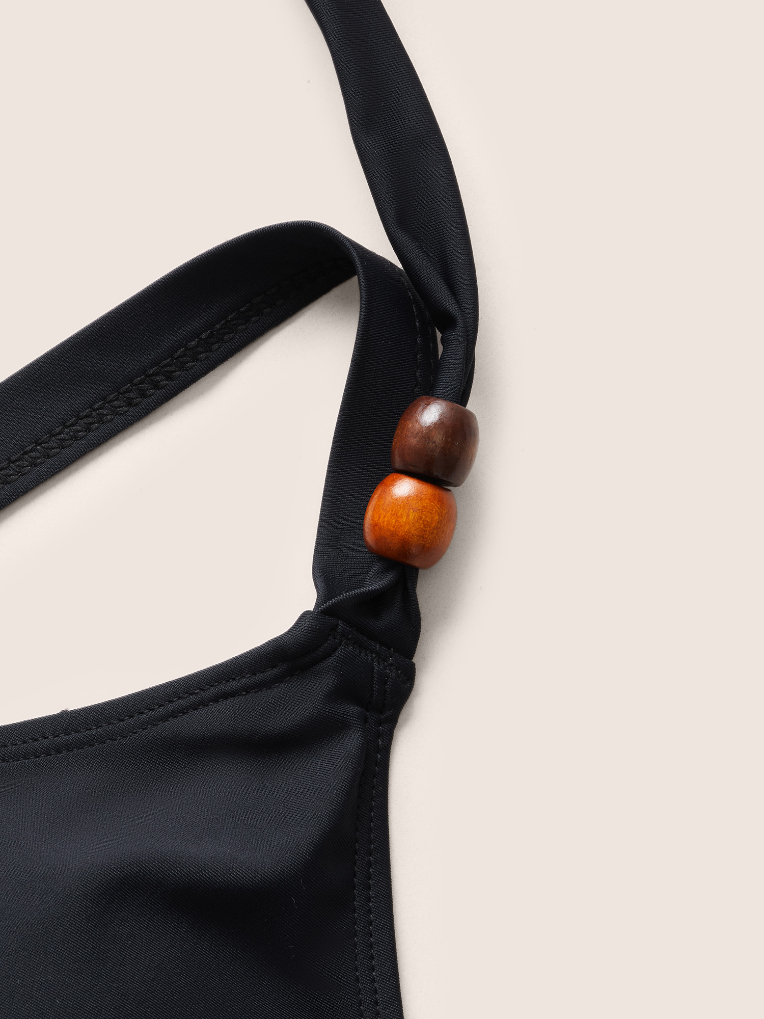 Plus Size Plain V Neck High Stretch Tie Knot Swim Top Women`s Swimwear Black Beach Tie knot High stretch Skinny Overlap Collar Curve Swim Tops BloomChic 14-16/1X 