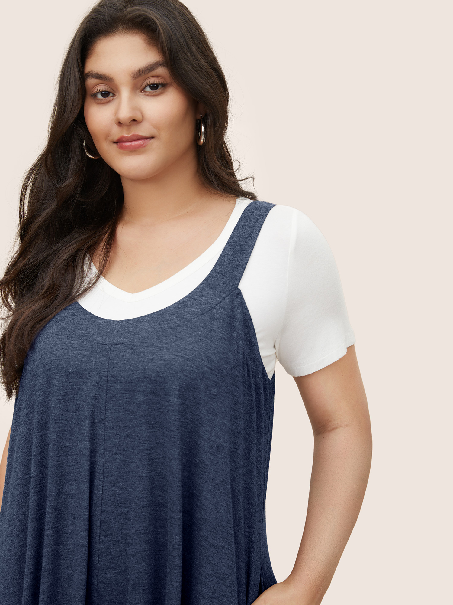 Plus Size Navy Supersoft Essentials Solid Pocket Adjustable Straps Jumpsuit Women Casual Sleeveless Non Everyday Loose Jumpsuits BloomChic 28/5X 