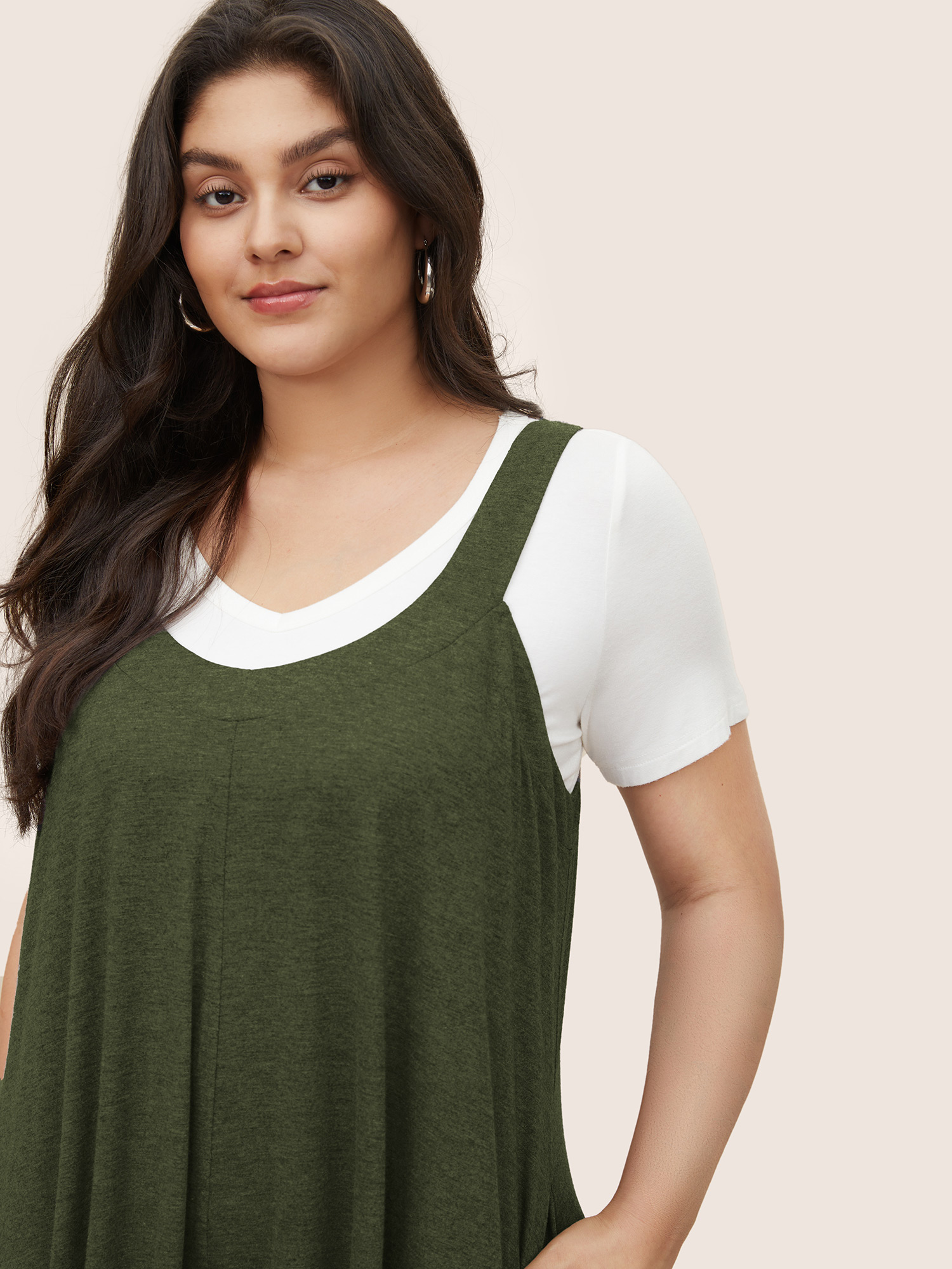 Plus Size ArmyGreen Supersoft Essentials Solid Pocket Adjustable Straps Jumpsuit Women Casual Sleeveless Non Everyday Loose Jumpsuits BloomChic 30/6X 