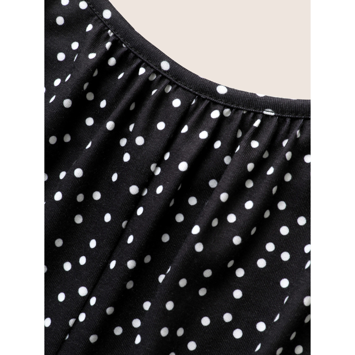 

Plus Size Polka Dot U Neck Adjustable Straps Sleep Jumpsuit Black Slanted pocket Contrast Everyday Lounge Sleep Jumpsuits/Rompers  Bloomchic