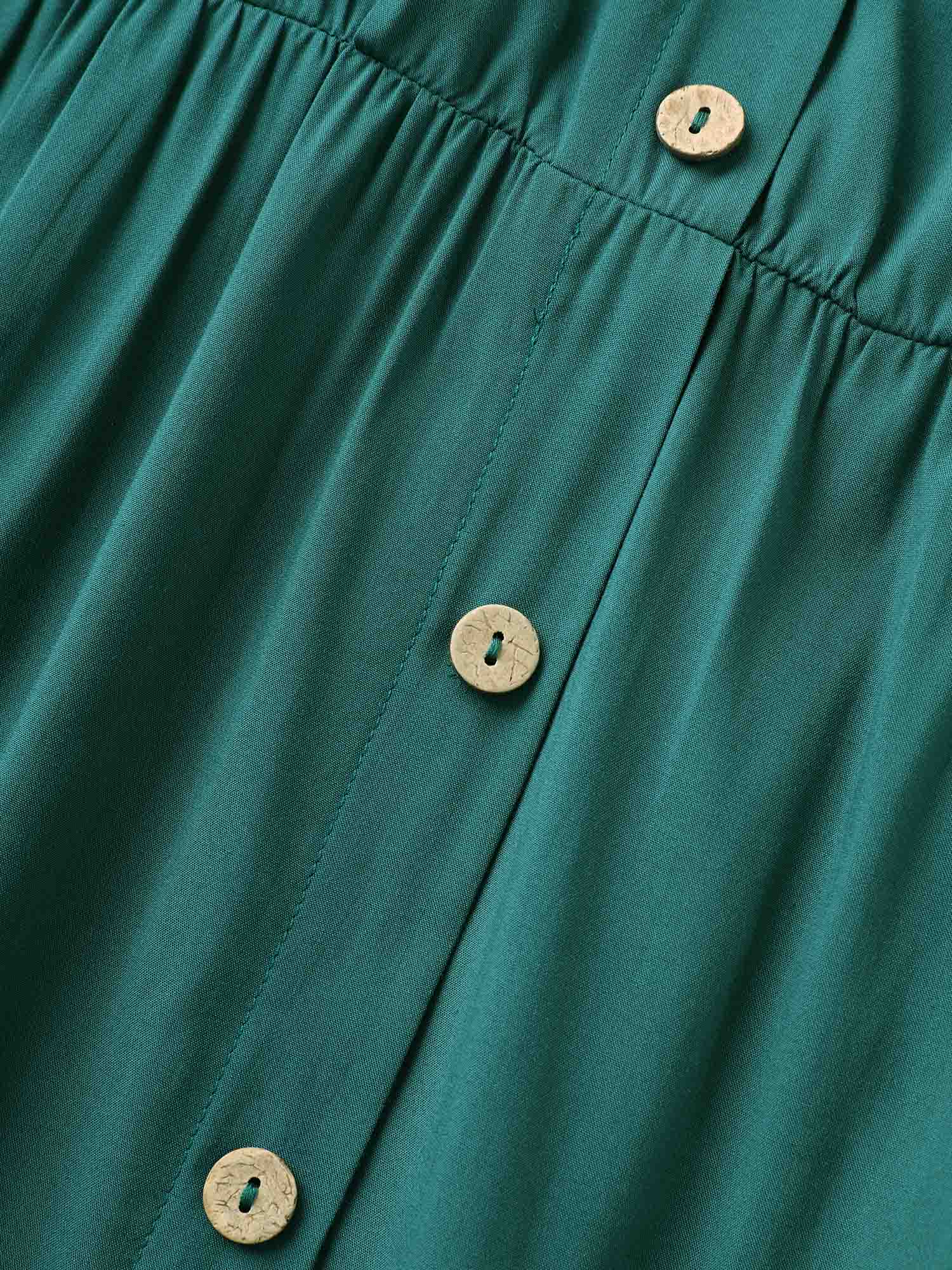 

Plus Size Citrus Solid Tiered Ruffle Cap Sleeve Button Detail Dress DarkGreen Women Gathered Curvy Midi Dress BloomChic
