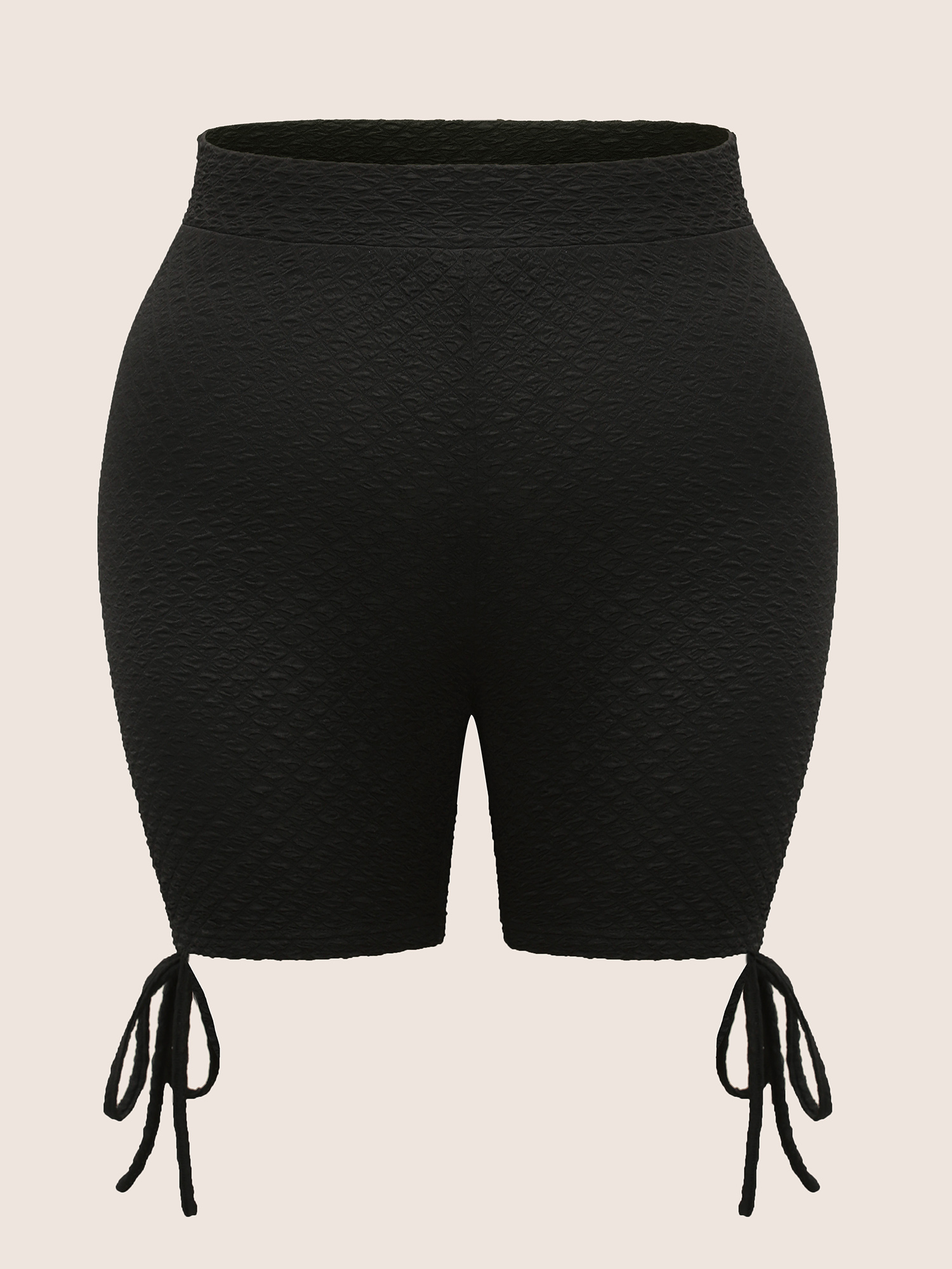 Plus Size Plisse Tie Knot Elastic Waist High Rise Leggings Women Black Casual High stretch Skinny High Rise Everyday Leggings BloomChic 30/6X 