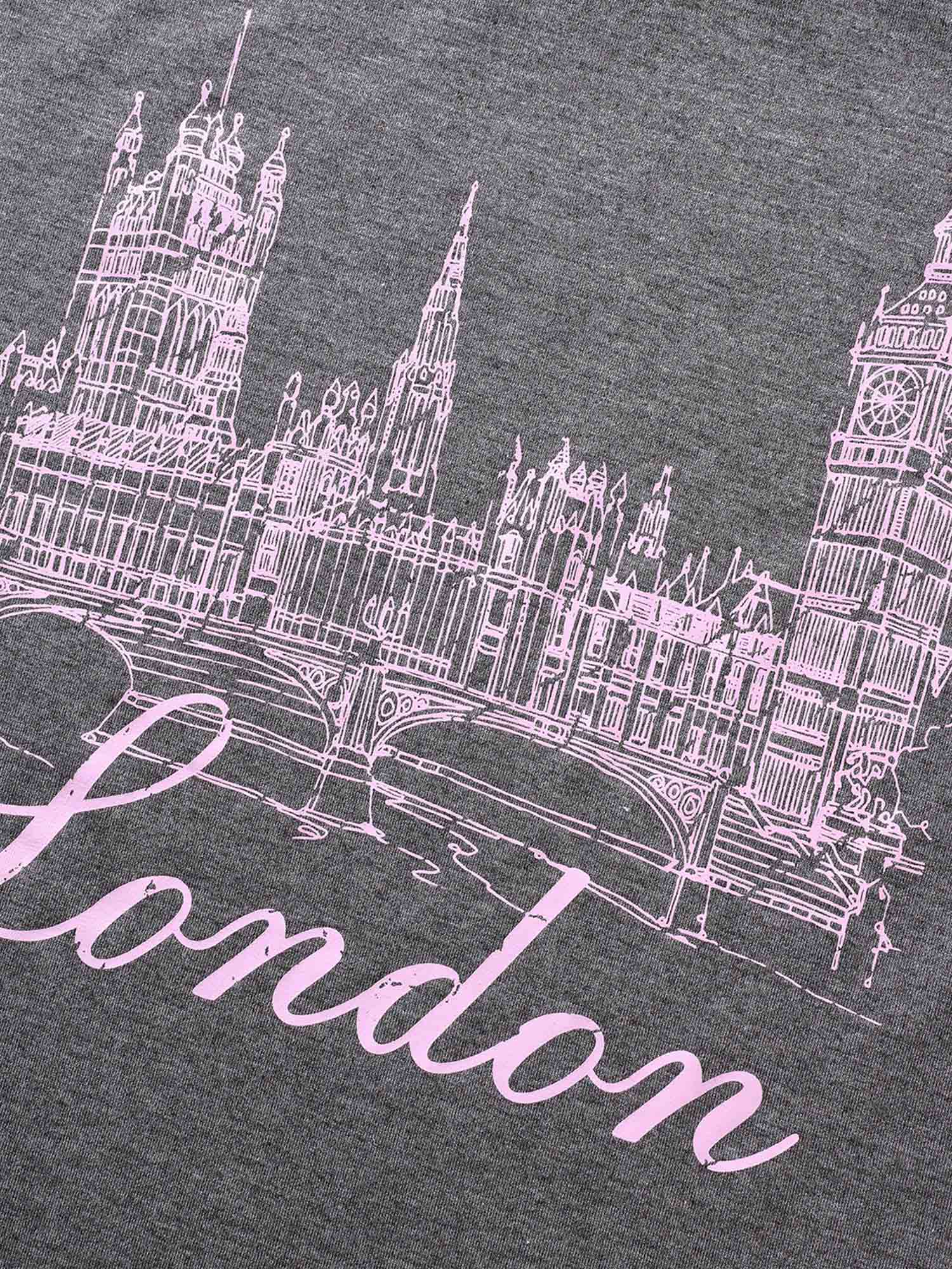 Plus Size City Print Heather Crew Neck T-shirt Gray Women Elegant Contrast Area Round Neck Everyday T-shirts BloomChic 30/6X 