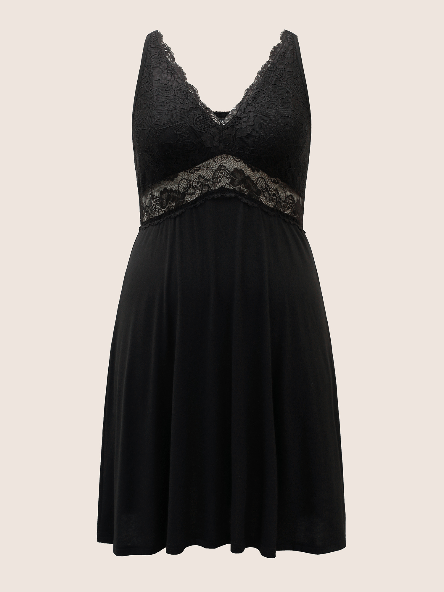 

Plus Size Solid Crochet Lace Mesh Sleep Dress Black Sleeveless Lace collar Elegant Everyday  Bloomchic