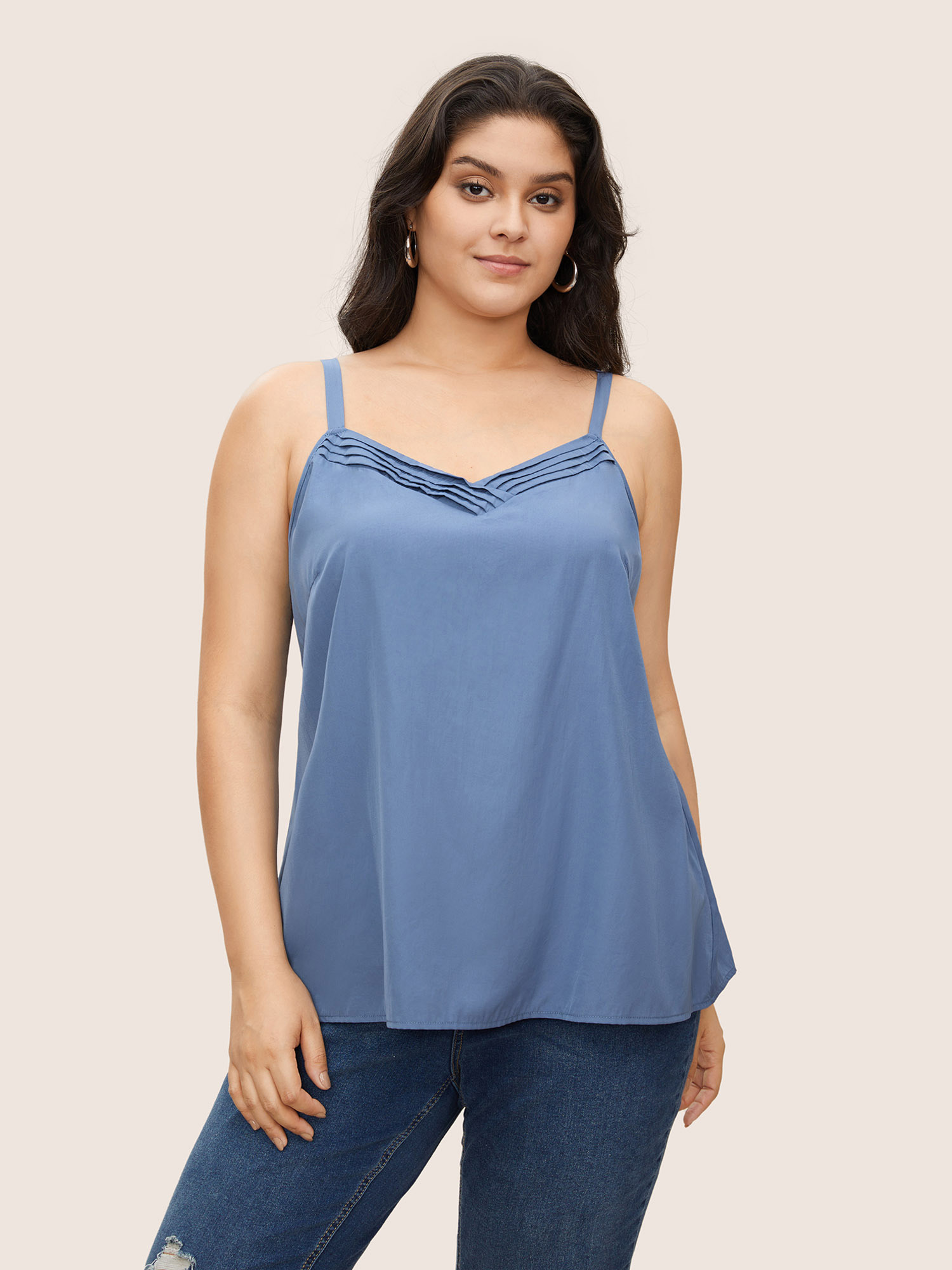 

Plus Size Supersoft Essentials Pleated Adjustable Straps Cami Top Women Aegean Casual Pleated V-neck Everyday Tank Tops Camis BloomChic