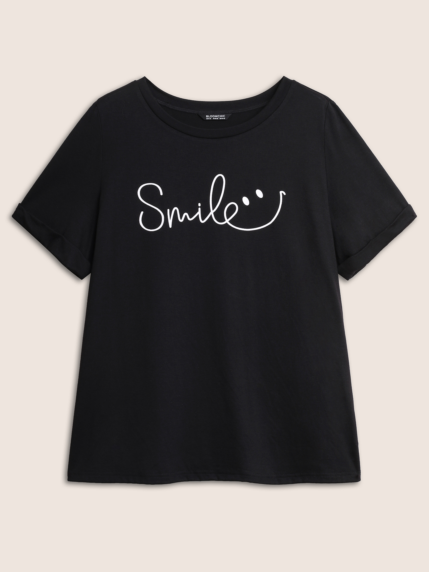 Plus Size Letter Print Round Neck T-shirt Black Women Casual Contrast Round Neck Everyday T-shirts BloomChic 28/5X 