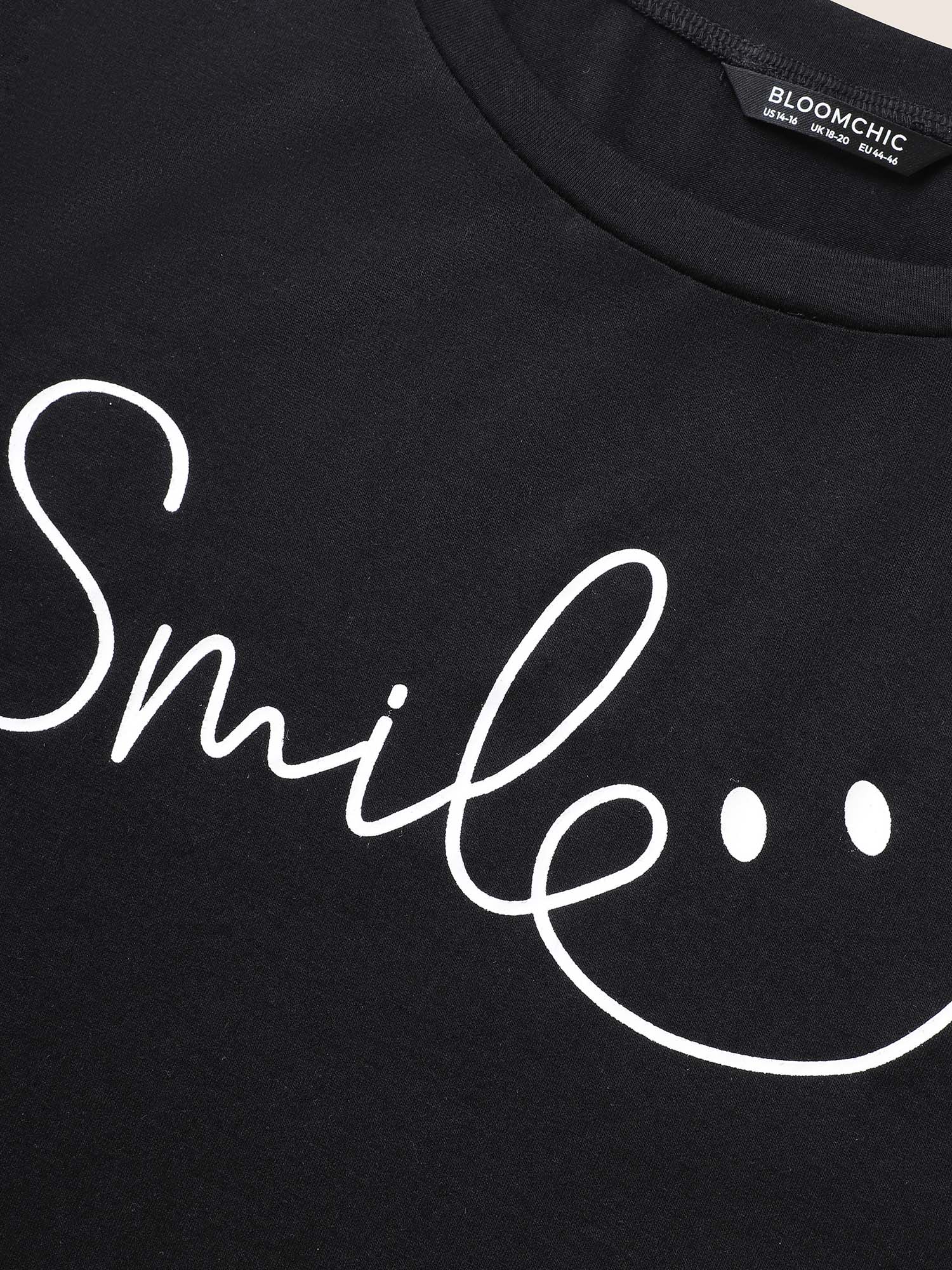 Plus Size Letter Print Round Neck T-shirt Black Women Casual Contrast Round Neck Everyday T-shirts BloomChic 28/5X 
