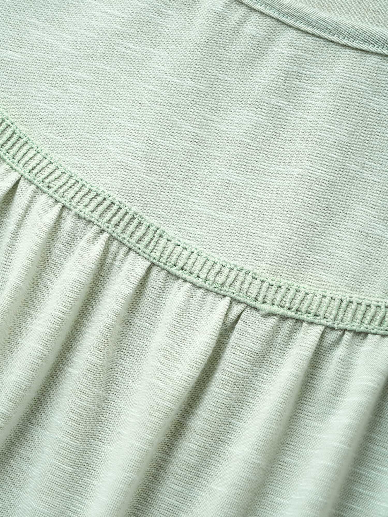 Plus Size Round Neck Plain Gathered Ruffles T-shirt LightGreen Women Elegant Gathered Round Neck Everyday T-shirts BloomChic 12/L 