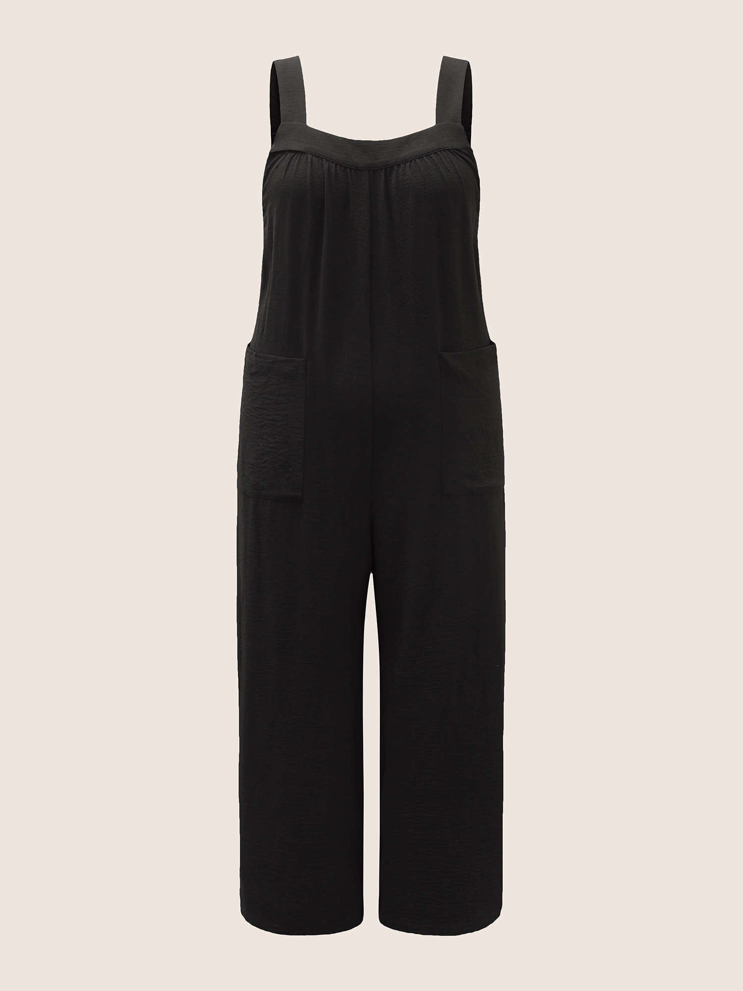 

Plus Size Black Plain Pleated Wide Leg Jumpsuit Women Casual Sleeveless Square Neck Everyday Loose Jumpsuits BloomChic