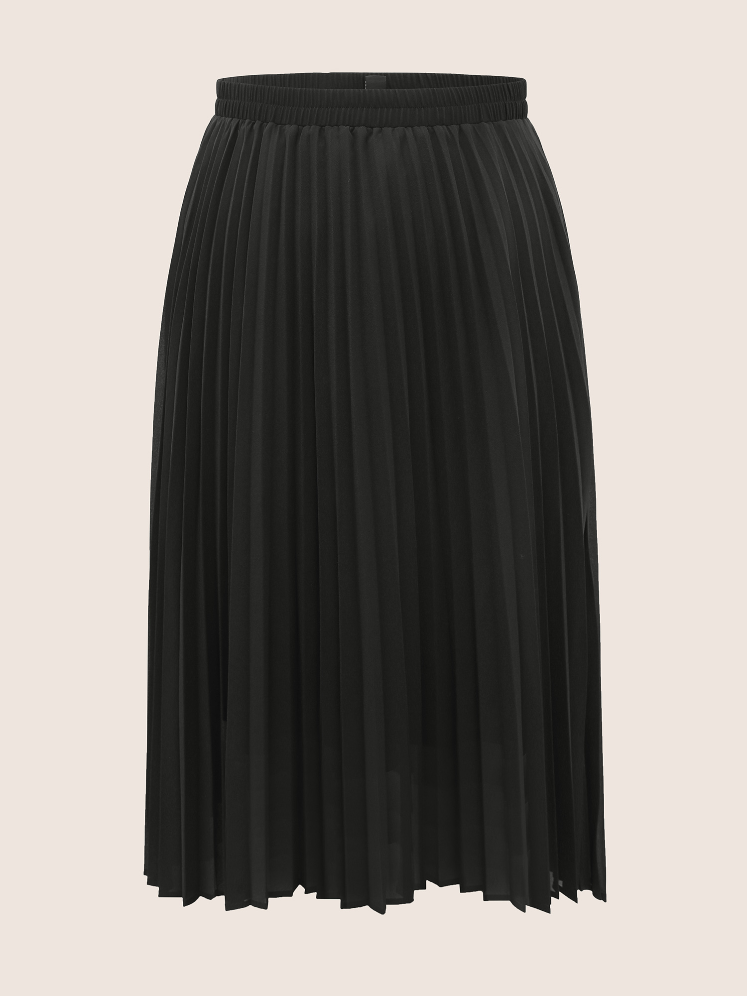 Plus Size Solid Pleated Elastic Waist Mesh Skirt Women Black Elegant Pleated No stretch Everyday Skirts BloomChic 18-20/2X 