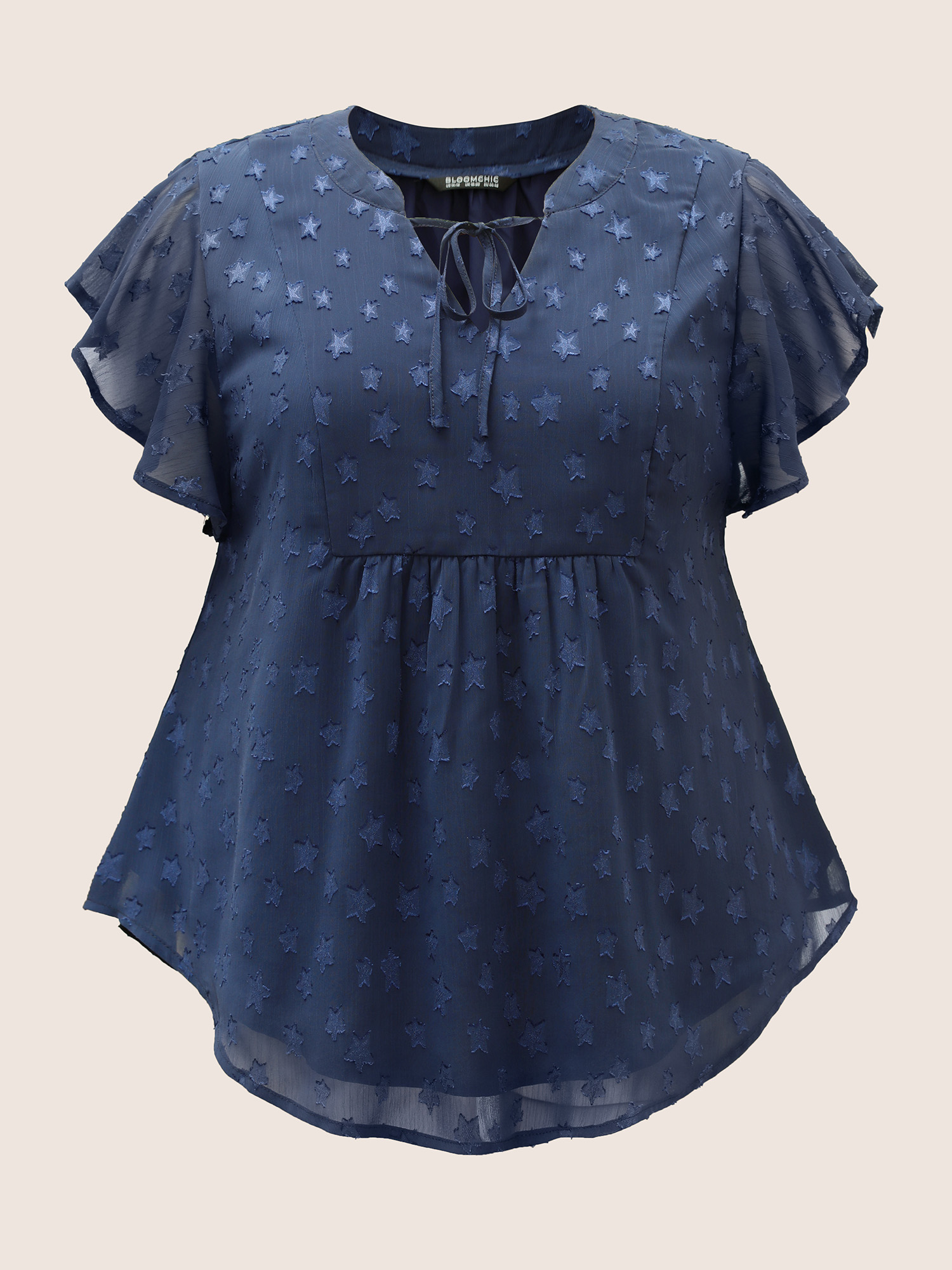 

Plus Size Indigo Star Mesh Gathered Ruffle Sleeve Blouse Women Elegant Cap Sleeve V-neck Everyday Blouses BloomChic