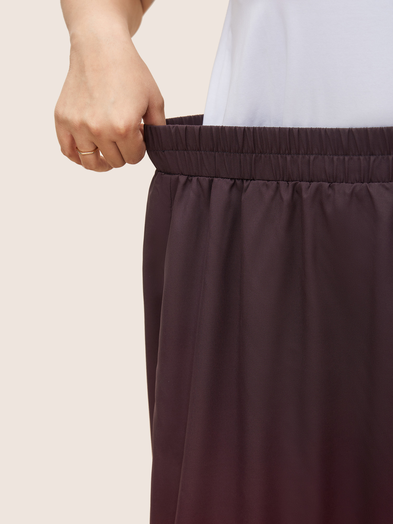 Plus Size Ombre Patchwork Ruffle Hem Pocket Skirt Women Eggplant Casual Patchwork No stretch Slanted pocket Everyday Skirts BloomChic 28/5X 