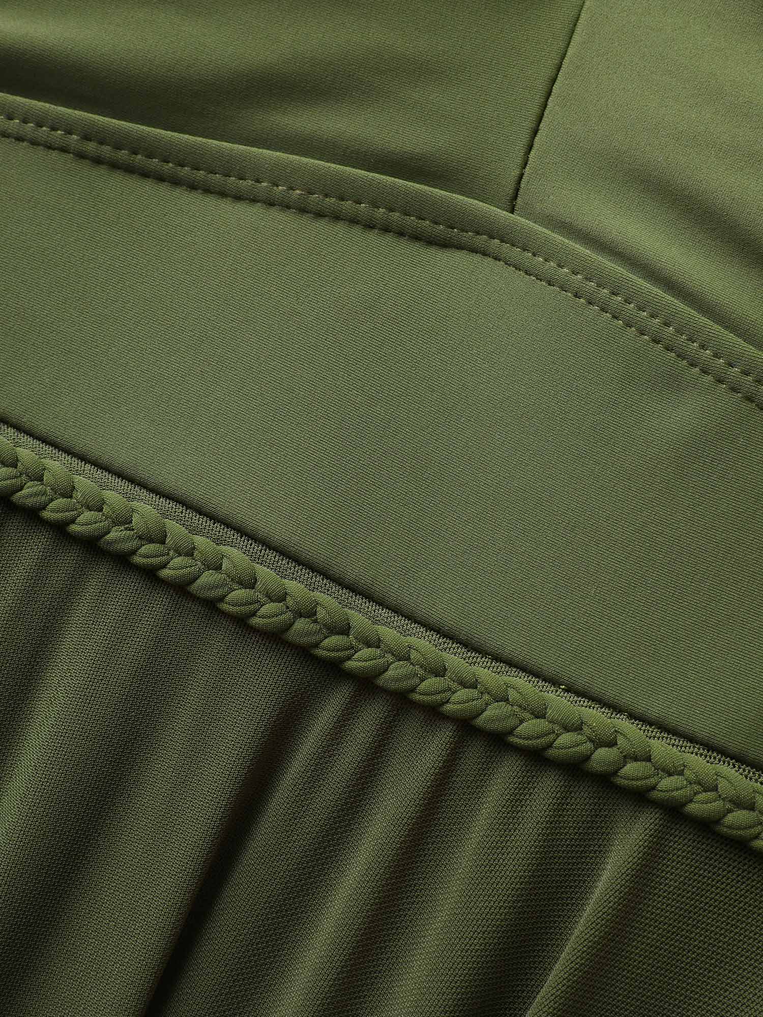 Plus Size Solid Twist Front Tiered Hem Swim Dress Women`s Swimwear ArmyGreen Beach Bodycon High stretch Curve Swim Dresses BloomChic 10/M 
