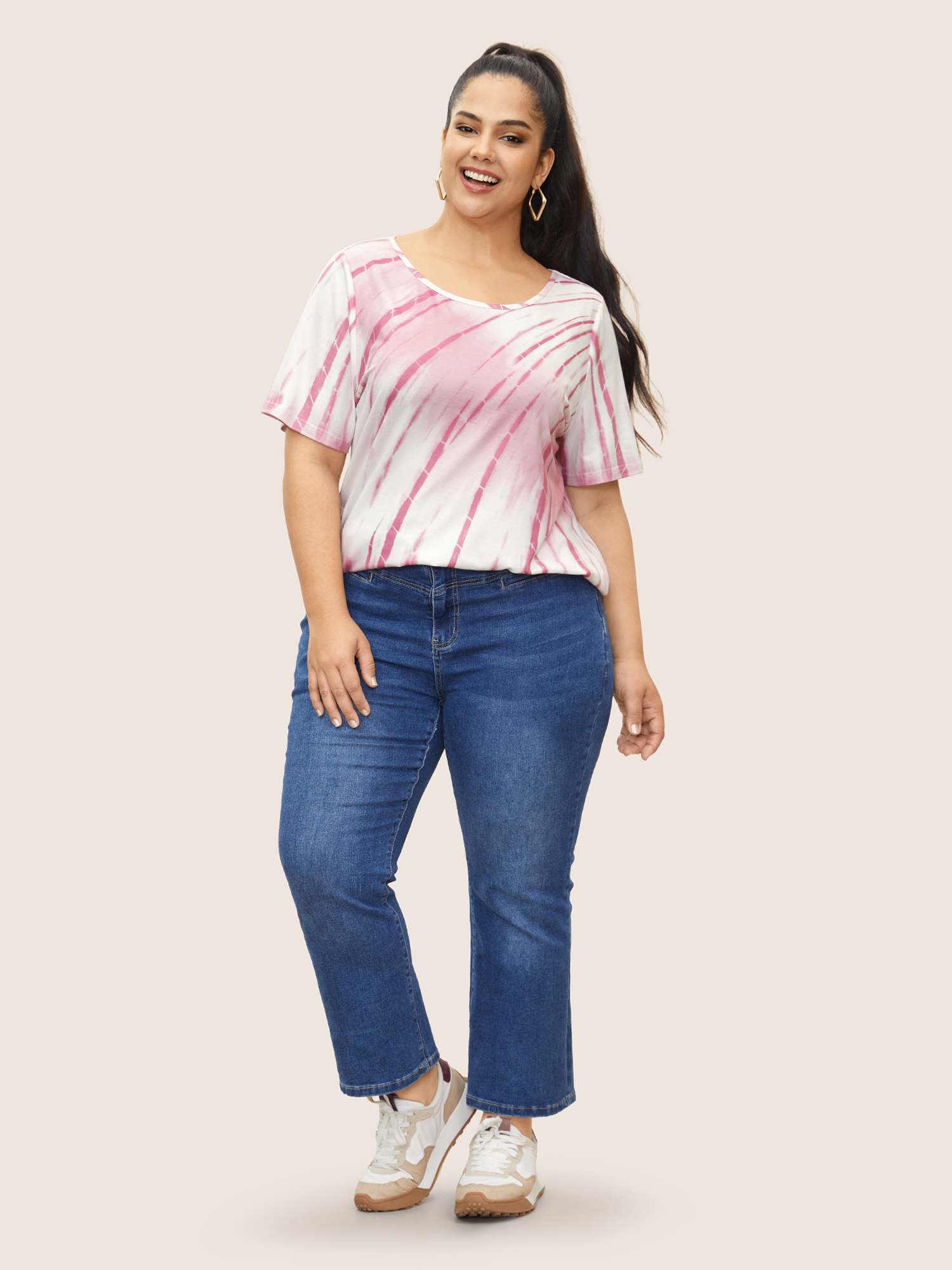 

Plus Size Ombre Tie Dye Round Neck T-shirt Pink Women Casual Contrast Round Neck Everyday T-shirts BloomChic