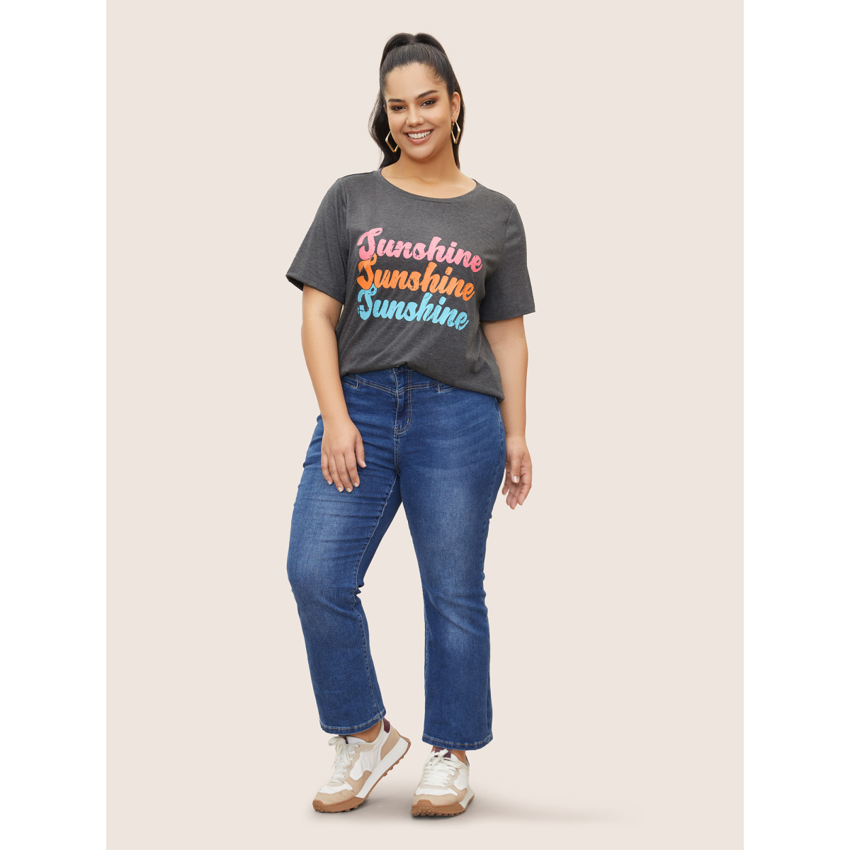 

Plus Size Color Letter Print Heather Round Neck T-shirt DimGray Women Casual Positive slogan Round Neck Everyday T-shirts BloomChic