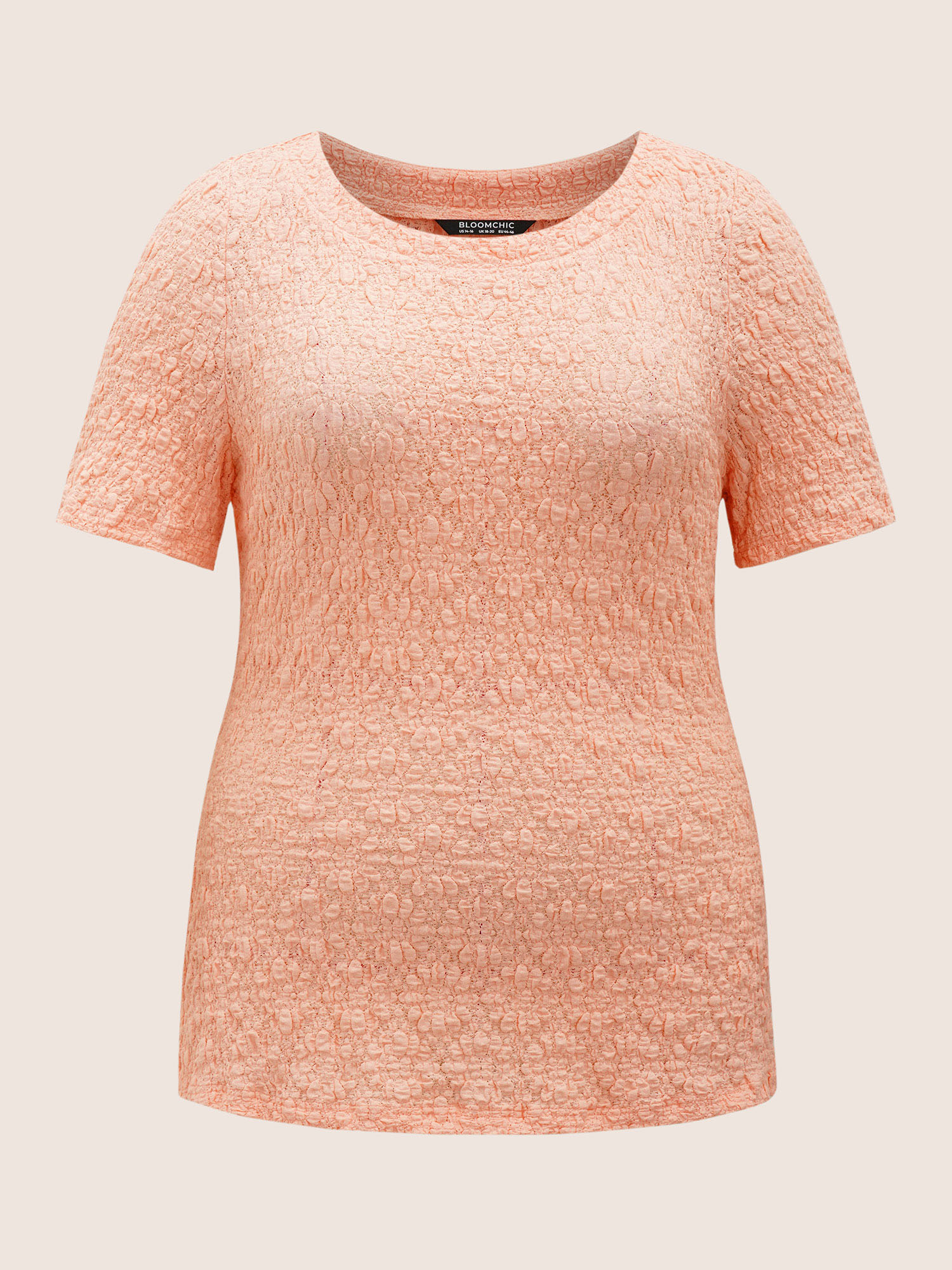 Plus Size Solid Texture Jacquard Crew Neck T-shirt Crepe Women Elegant Texture Round Neck Everyday T-shirts BloomChic 10/M 