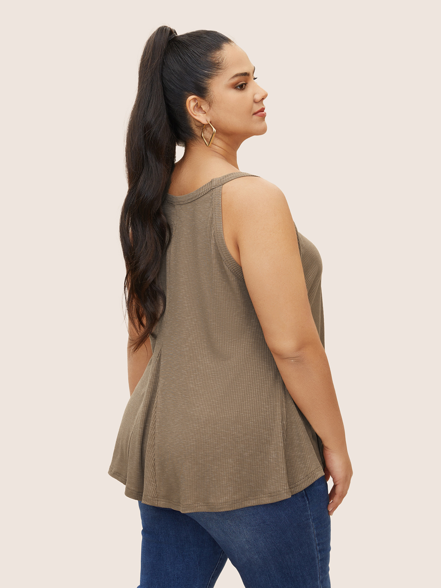 

Plus Size Solid Texture Pit Strip Cami Top Women LightBrown Casual Texture V-neck Everyday Tank Tops Camis BloomChic