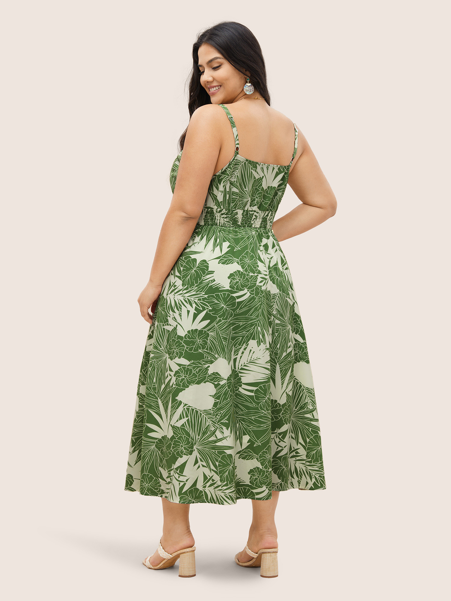 Plus Size Tropical Print Adjustable Straps Maxi Dress Emerald Women Resort Non Non Sleeveless Curvy Midi Dress BloomChic 14-16/1X 
