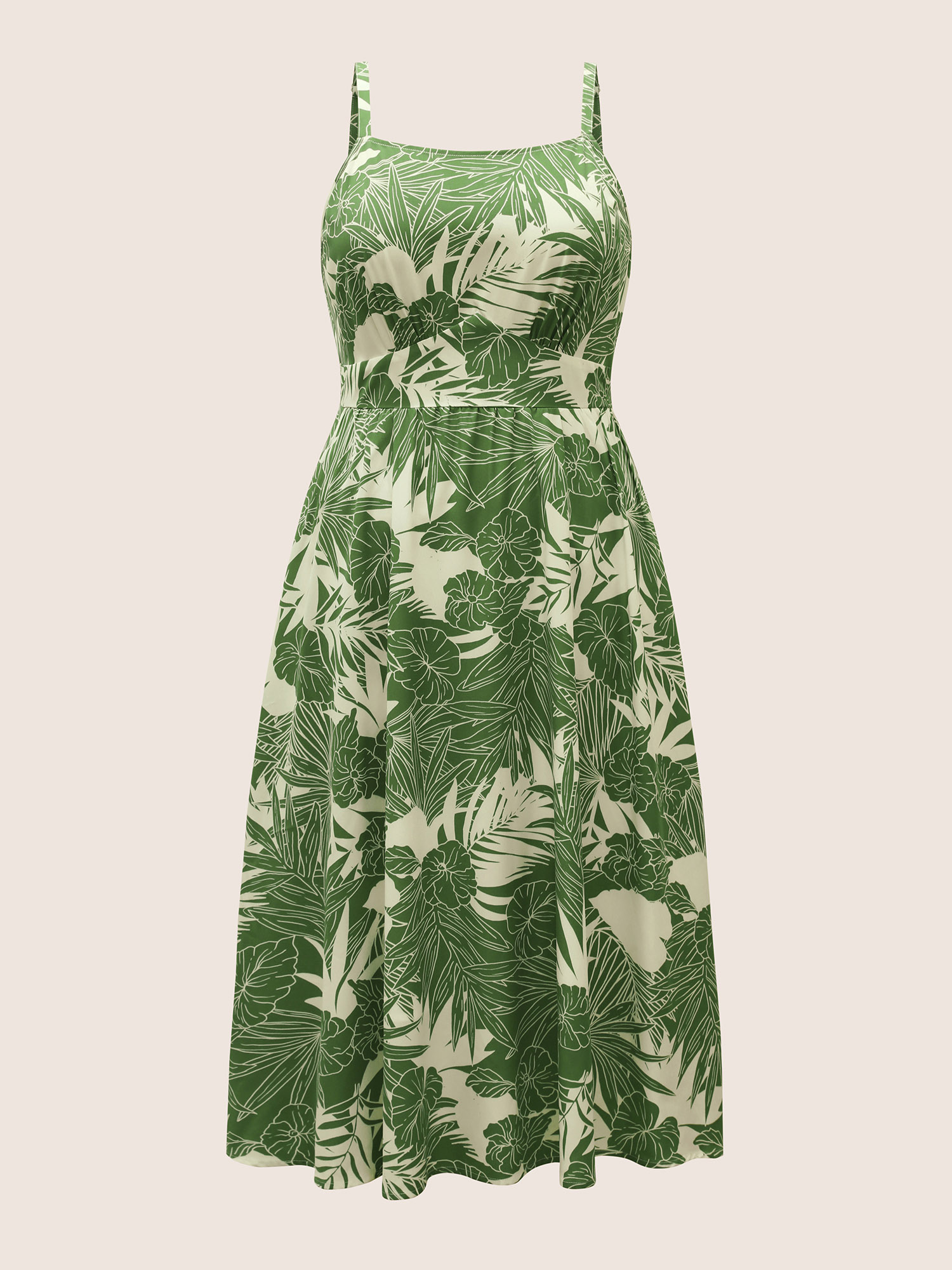 Plus Size Tropical Print Adjustable Straps Maxi Dress Emerald Women Resort Non Non Sleeveless Curvy Midi Dress BloomChic 14-16/1X 