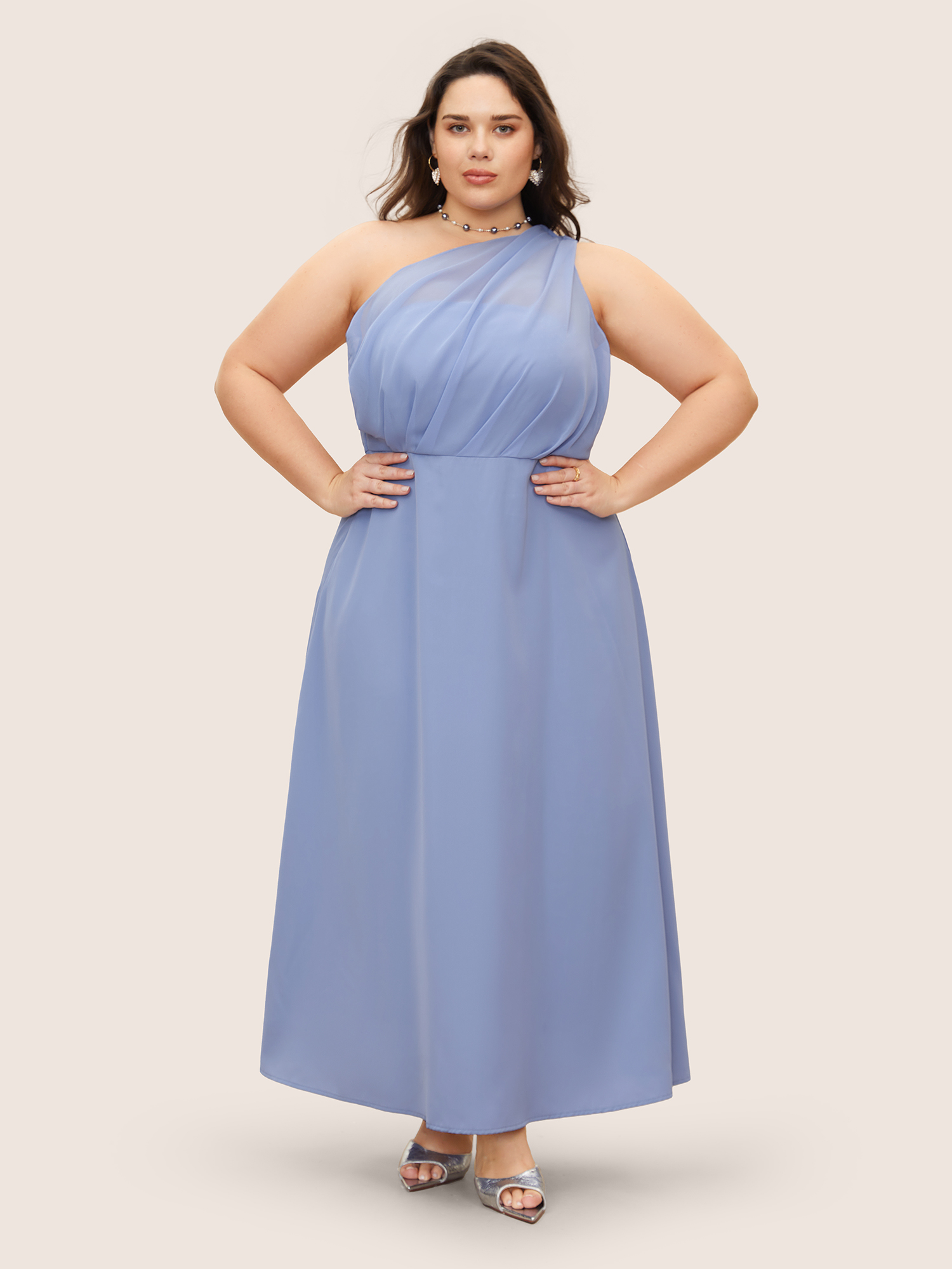 

Plus Size Plain Strapless Mesh Patchwork Dress Stone Women Strapless Sleeveless Curvy BloomChic