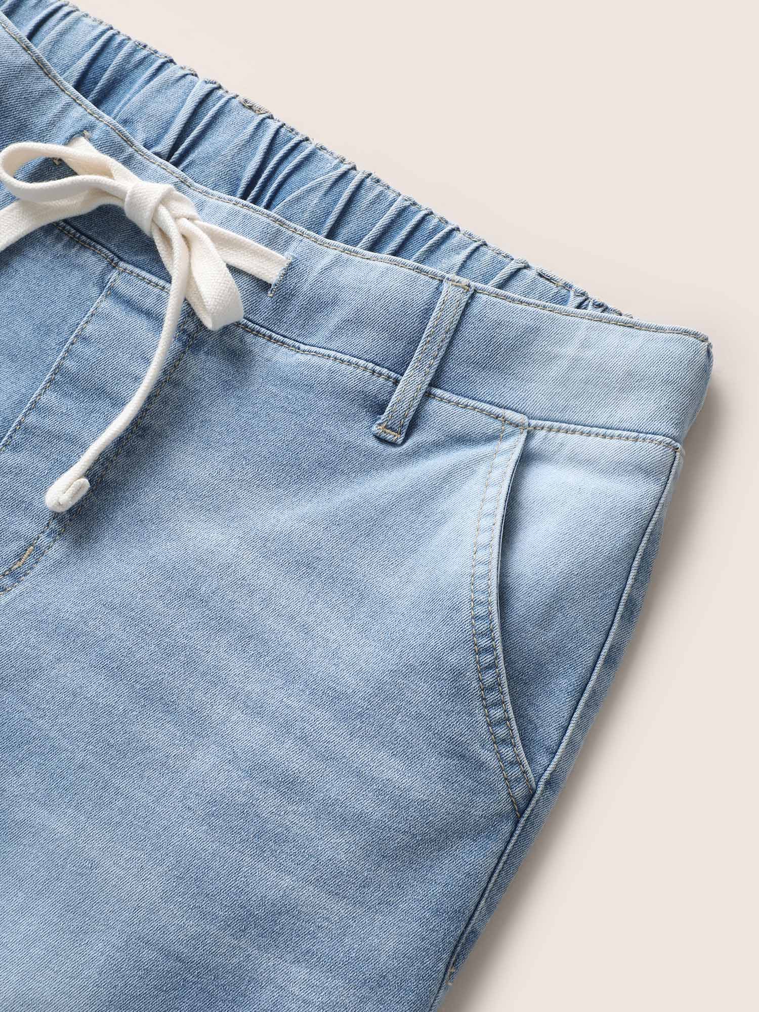 Plus Size Light Wash Drawstring Straight Leg Jeans Women LightBlue Casual Drawstring High stretch Slanted pocket Jeans BloomChic 20/2X 