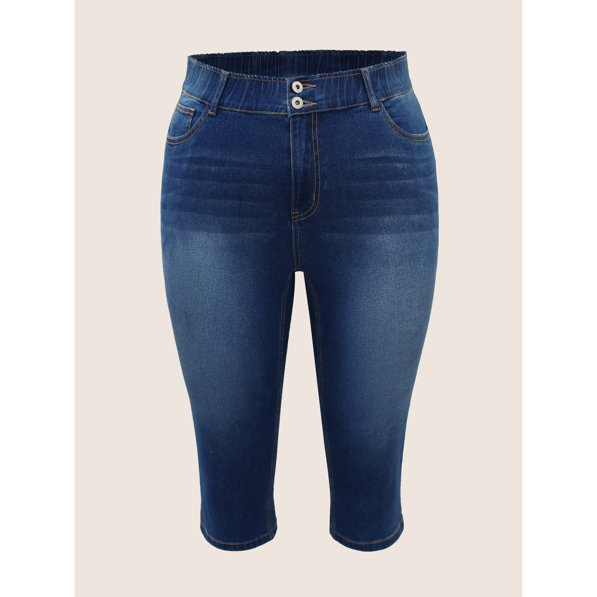 

Plus Size Dark Wash Elastic Waist Split Side Jeans Women Blue Casual Slit High stretch Slanted pocket Jeans BloomChic