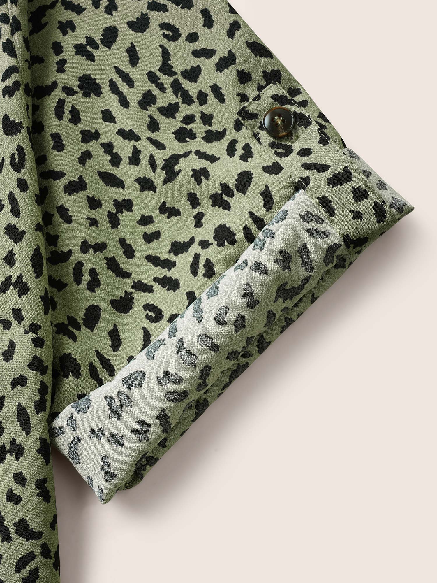 Plus Size ArmyGreen Leopard Print Pleated Tab Sleeve Blouse Women At the Office Elbow-length sleeve V-neck Work Blouses BloomChic 26/4X 
