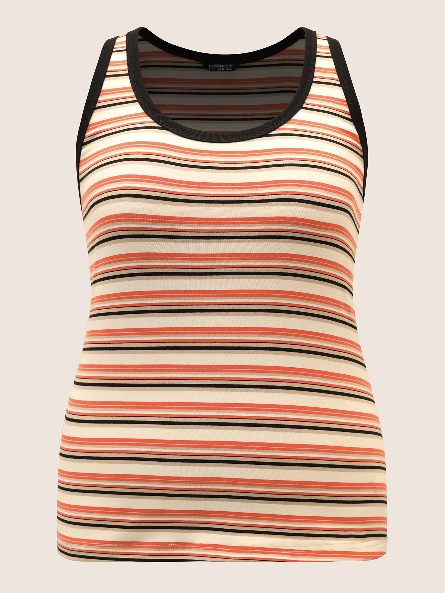 Plus Size Stripes Print U Neck Contrast Trim Tank Top Women Multicolor Resort U-neck Vacation Tank Tops Camis BloomChic 10/M 