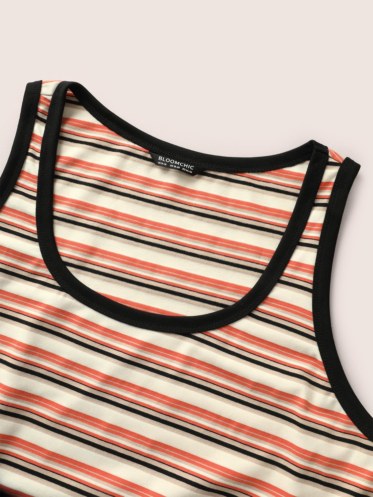 Plus Size Stripes Print U Neck Contrast Trim Tank Top Women Multicolor Resort U-neck Vacation Tank Tops Camis BloomChic 10/M 