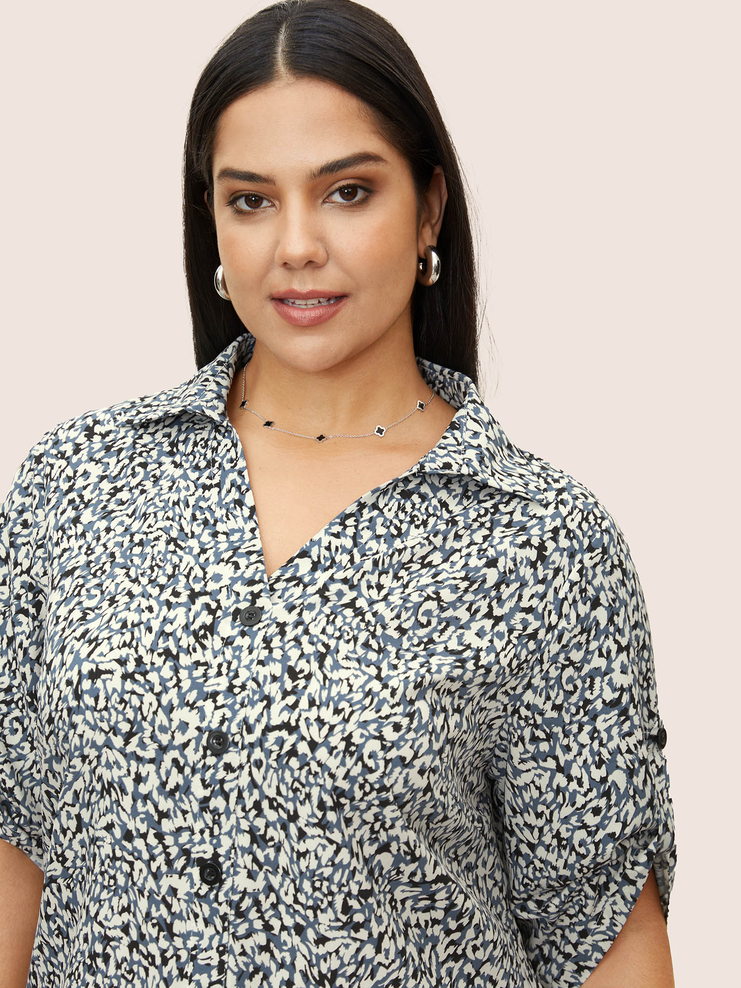 Plus Size Multicolor Leopard Print Shirt Collar Tab Sleeve Blouse Women At the Office Half Sleeve Shirt collar Work Blouses BloomChic 30/6X 