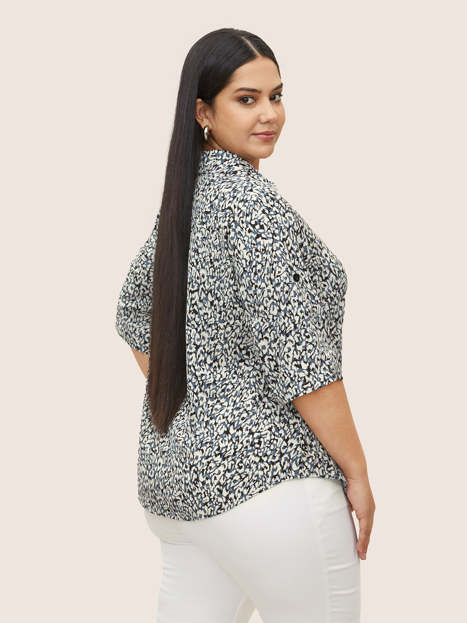 Plus Size Multicolor Leopard Print Shirt Collar Tab Sleeve Blouse Women At the Office Half Sleeve Shirt collar Work Blouses BloomChic 30/6X 