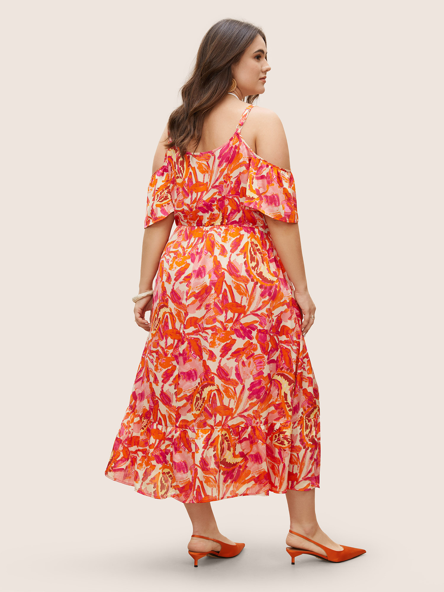 Plus Size Floral Tie Knot Cold Shoulder Pocket Dress Pink Women Tie knot Non Sleeveless Curvy BloomChic 10/M 