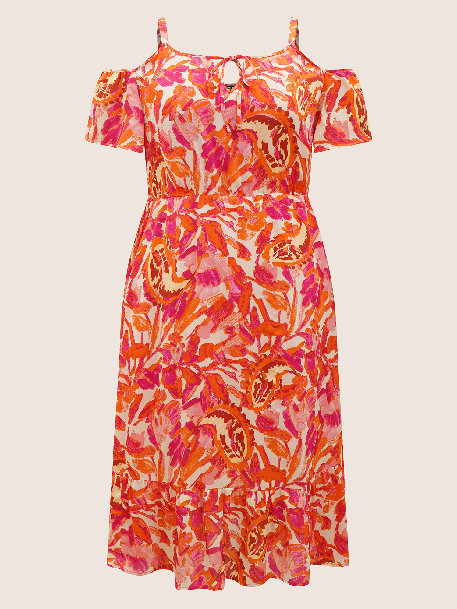 Plus Size Floral Tie Knot Cold Shoulder Pocket Dress Pink Women Tie knot Non Sleeveless Curvy BloomChic 10/M 