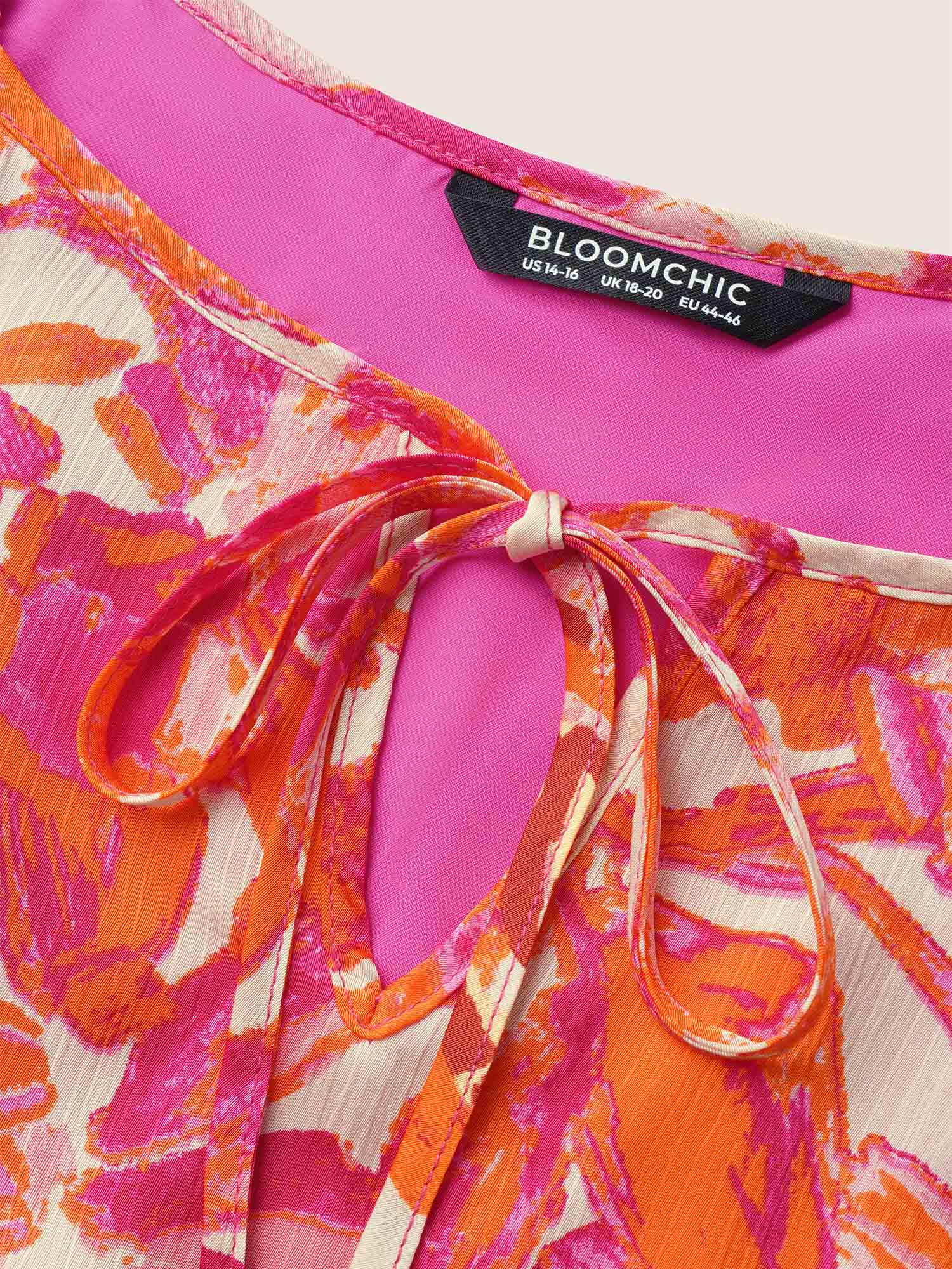 Plus Size Floral Tie Knot Cold Shoulder Pocket Dress Pink Women Tie knot Non Sleeveless Curvy BloomChic 10/M 
