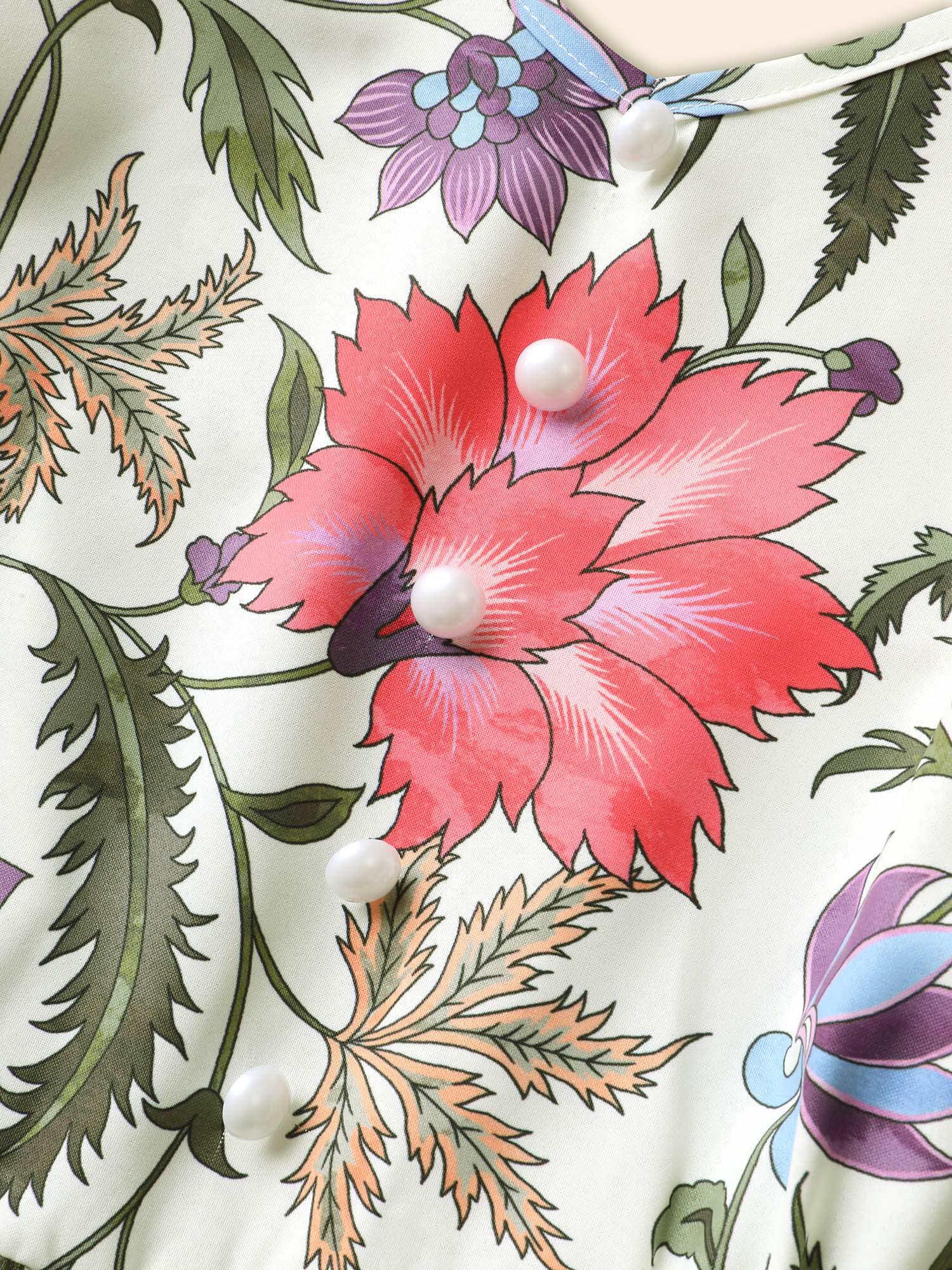 

Plus Size Floral Print Elastic Waist Cami Dress White Women Non V-neck Sleeveless Curvy BloomChic