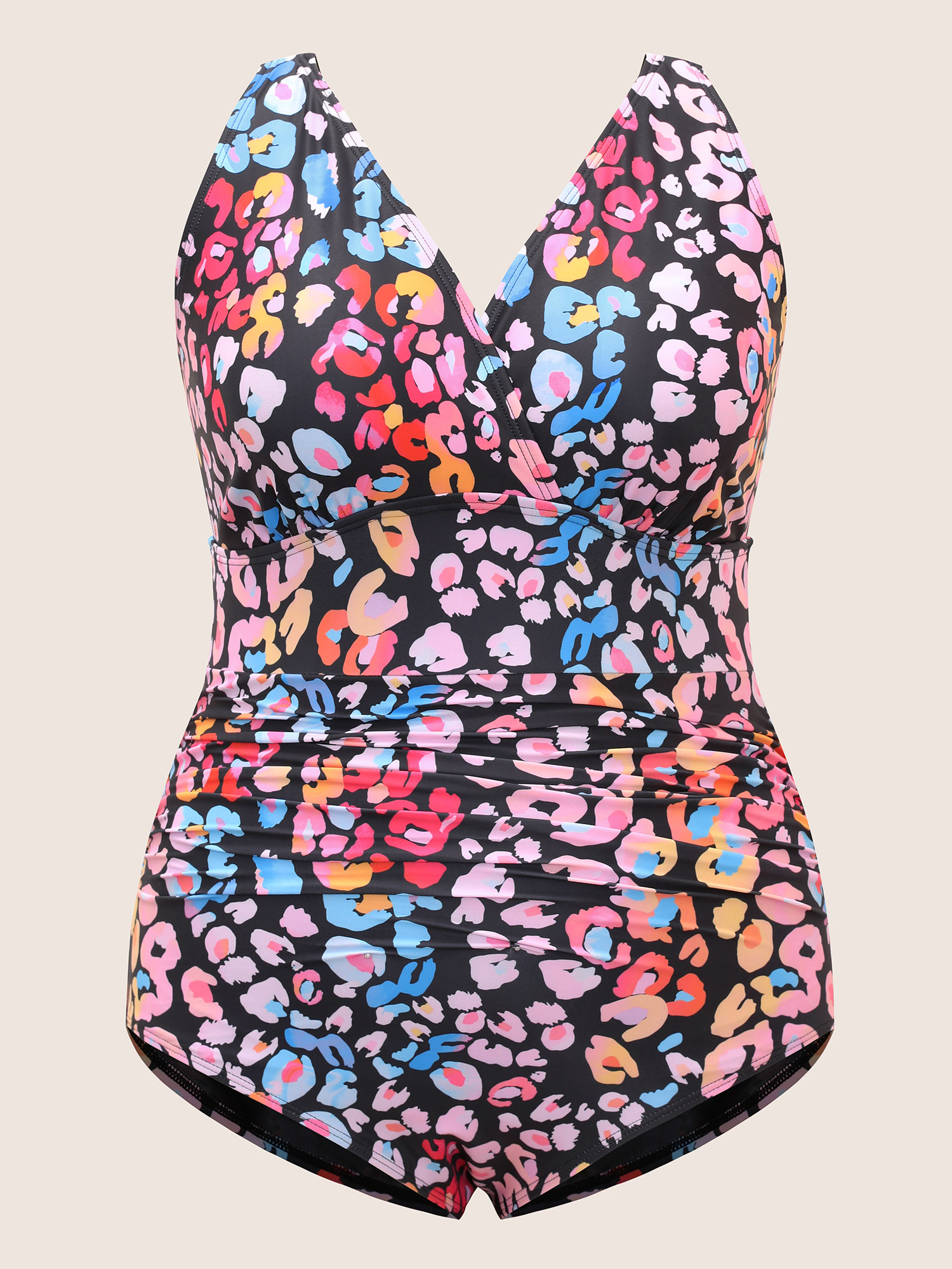 Plus Size Leopard Print Ruched One Piece Swimsuit Women`s Swimwear Multicolor Beach Gathered Curve Bathing Suits High stretch One Pieces BloomChic 30/6X 