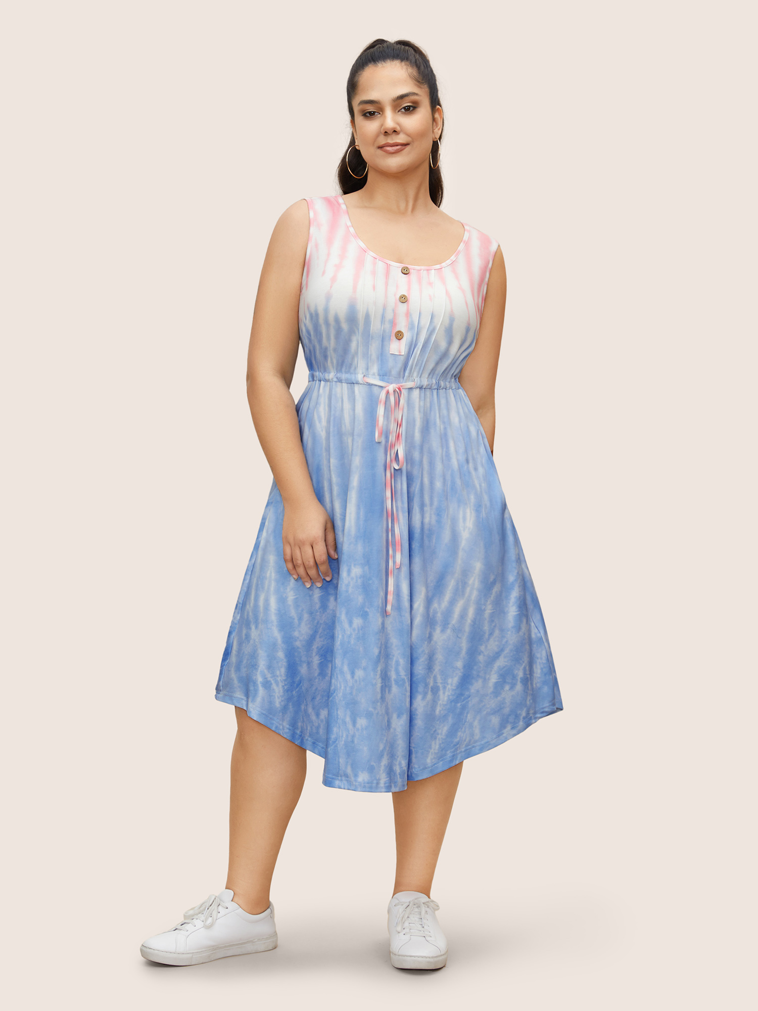 

Plus Size Tie Dye Round Neck Drawstring Pleated Dress MistyRose Women Casual Drawstring Round Neck Sleeveless Curvy BloomChic