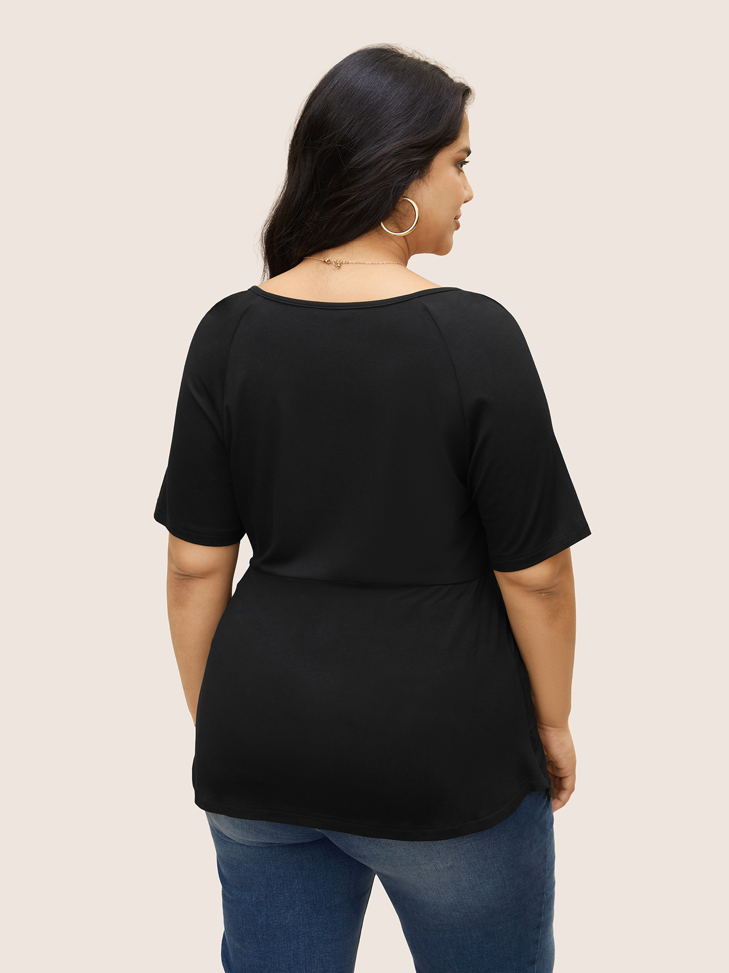

Plus Size Supersoft Essentials Deep V Neck Ruched T-shirt Black Women Elegant Twist Deep V-neck Bodycon Everyday T-shirts BloomChic