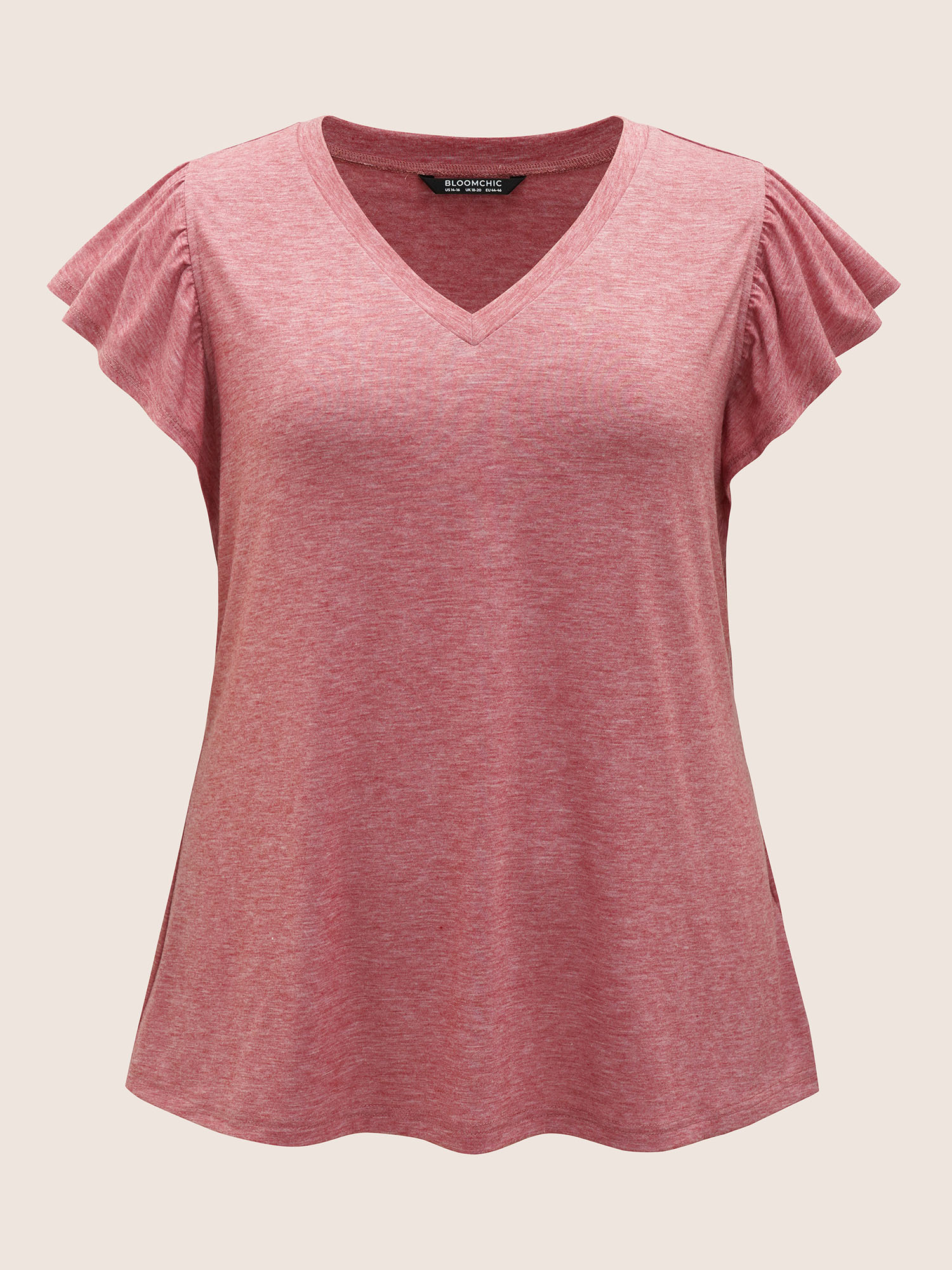

Plus Size V Neck Heather Ruffle Cap Sleeve T-shirt Russet Women Elegant Ruffles V-neck Everyday T-shirts BloomChic